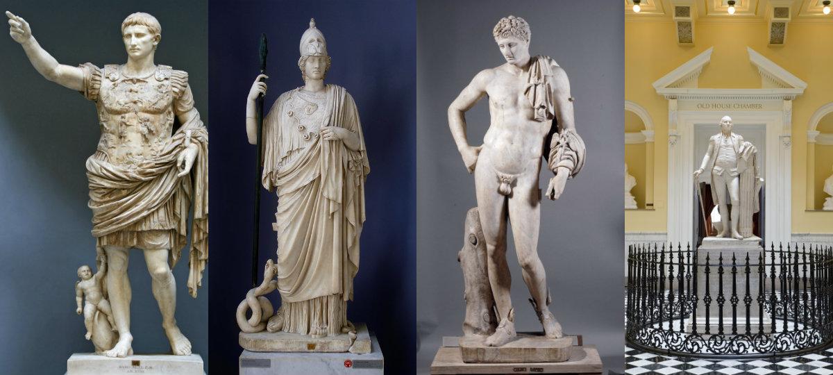 Statues of Augustus, Athena, Hermes and Washington
