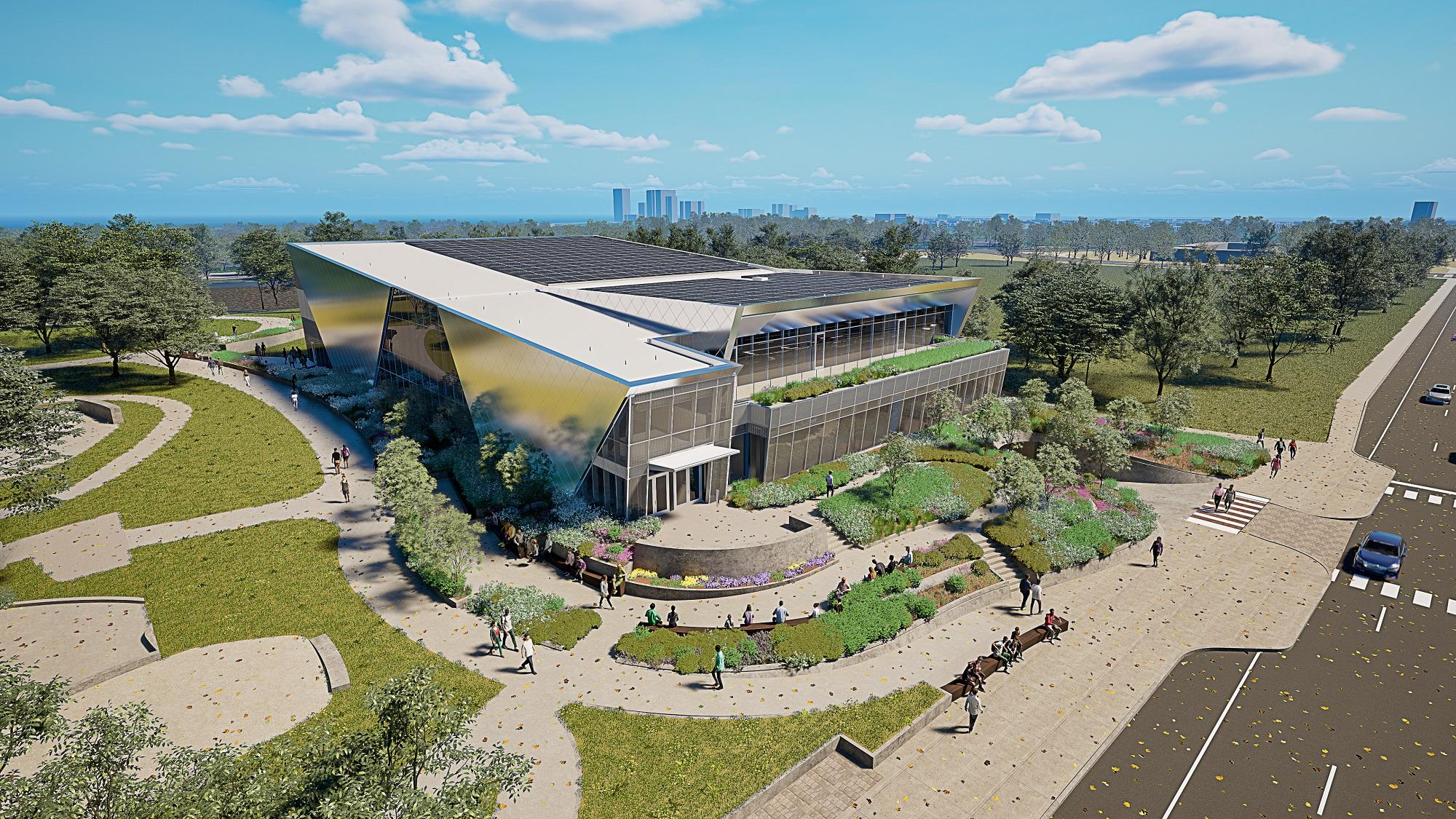 A rendering of the Obama Presidential Center’s athletic and conference center, designed by Moody Nolan. (Credit: Obama Foundation)
