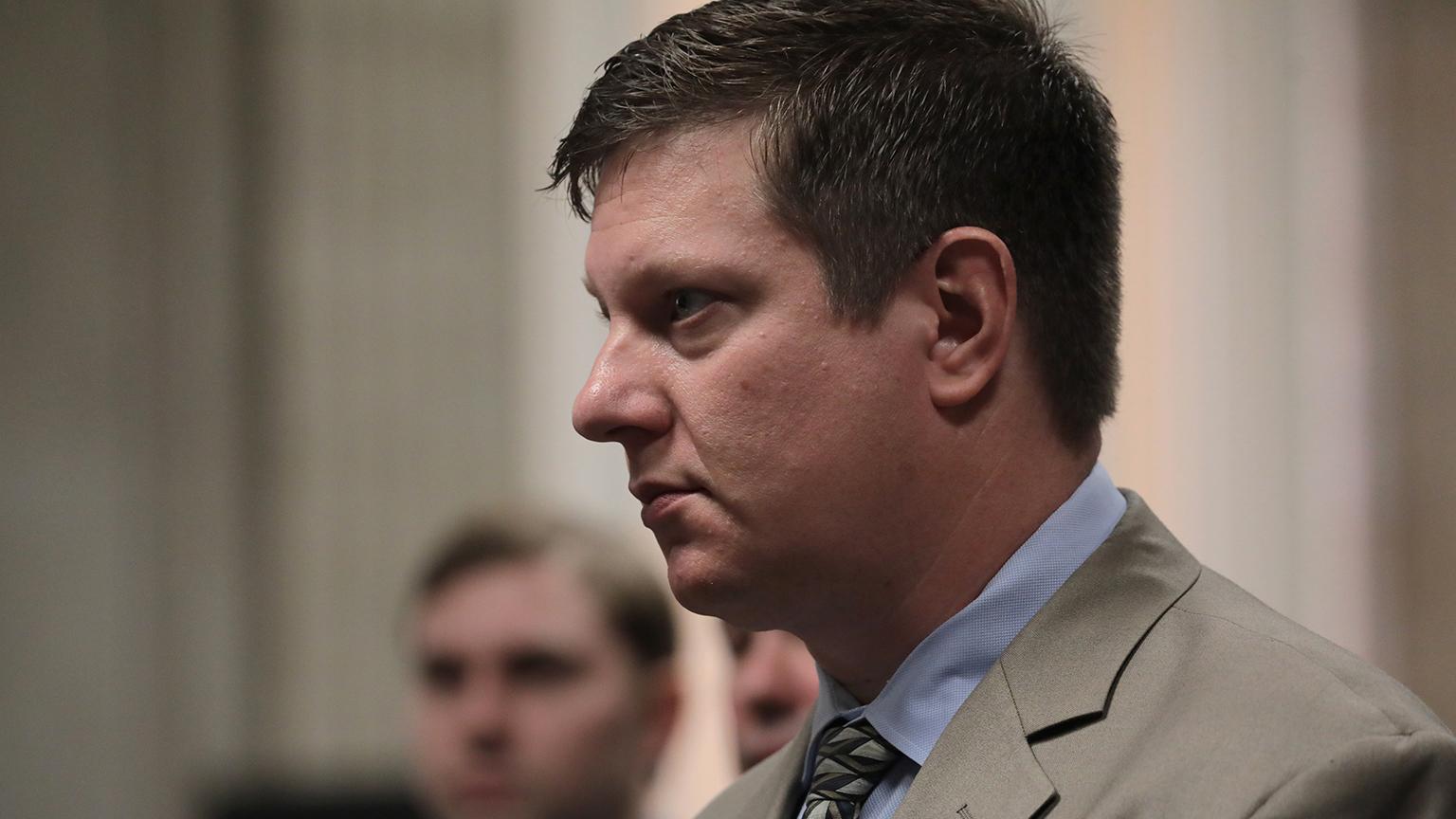 Chicago police Officer Jason Van Dyke at the Leighton Criminal Court Building on Tuesday, Sept. 18, 2018. (Antonio Perez / Chicago Tribune / Pool)