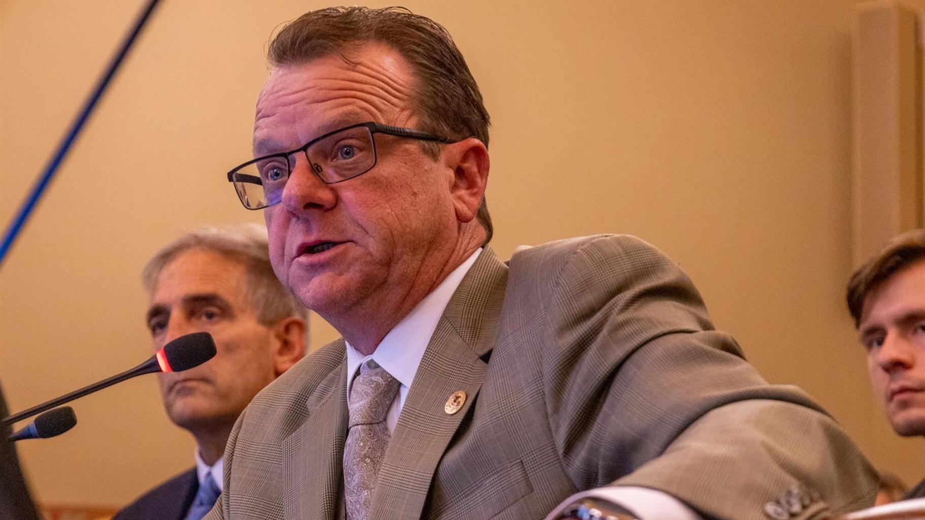 State Rep. Larry Walsh, D-Elwood, is pictured in an Illinois House committee room earlier this year. He said he is going to try to override Gov. J.B. Pritzker's veto of a bill that would have granted existing utilities in downstate Illinois, notably Ameren Illinois, the “right of first refusal” for transmission line construction. (Andrew Adams / Capitol News Illinois)