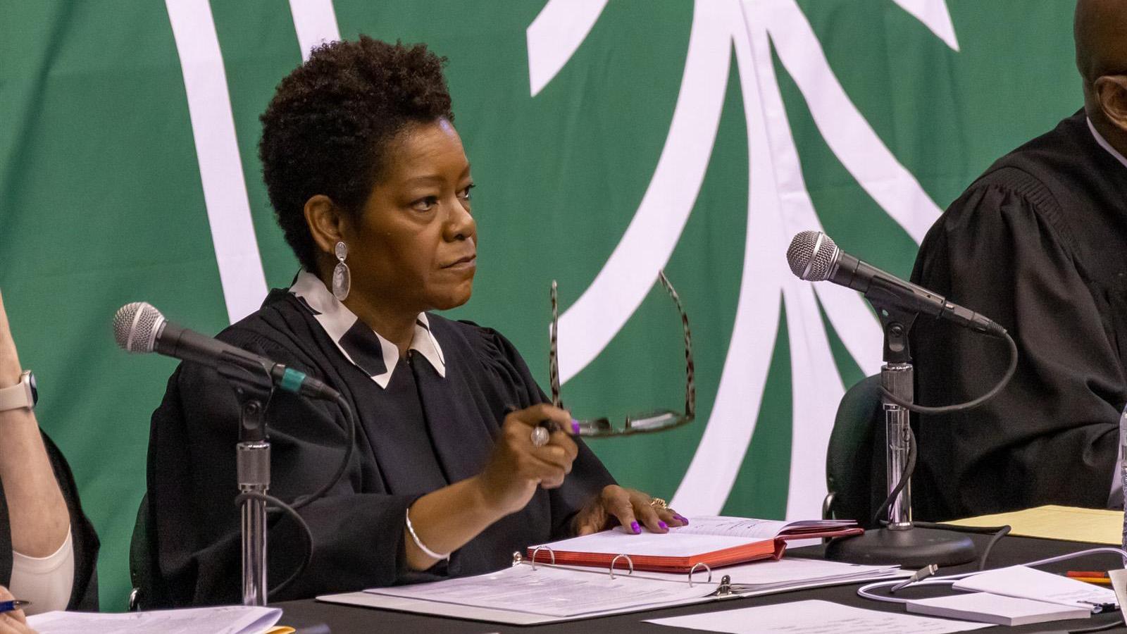 Justice Lisa Holder White is pictured in a file photo during the Illinois Supreme Court's oral arguments at Chicago State University in May. (Andrew Adams / Capitol News Illinois)