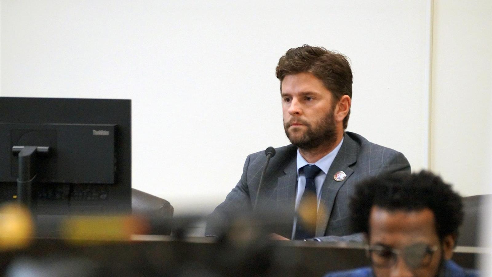 State Rep. Ryan Spain, R-Peoria, is pictured at the Joint Committee on Administrative Rules hearing Jan. 16, 2023, in Springfield. (Peter Hancock / Capitol News Illinois)