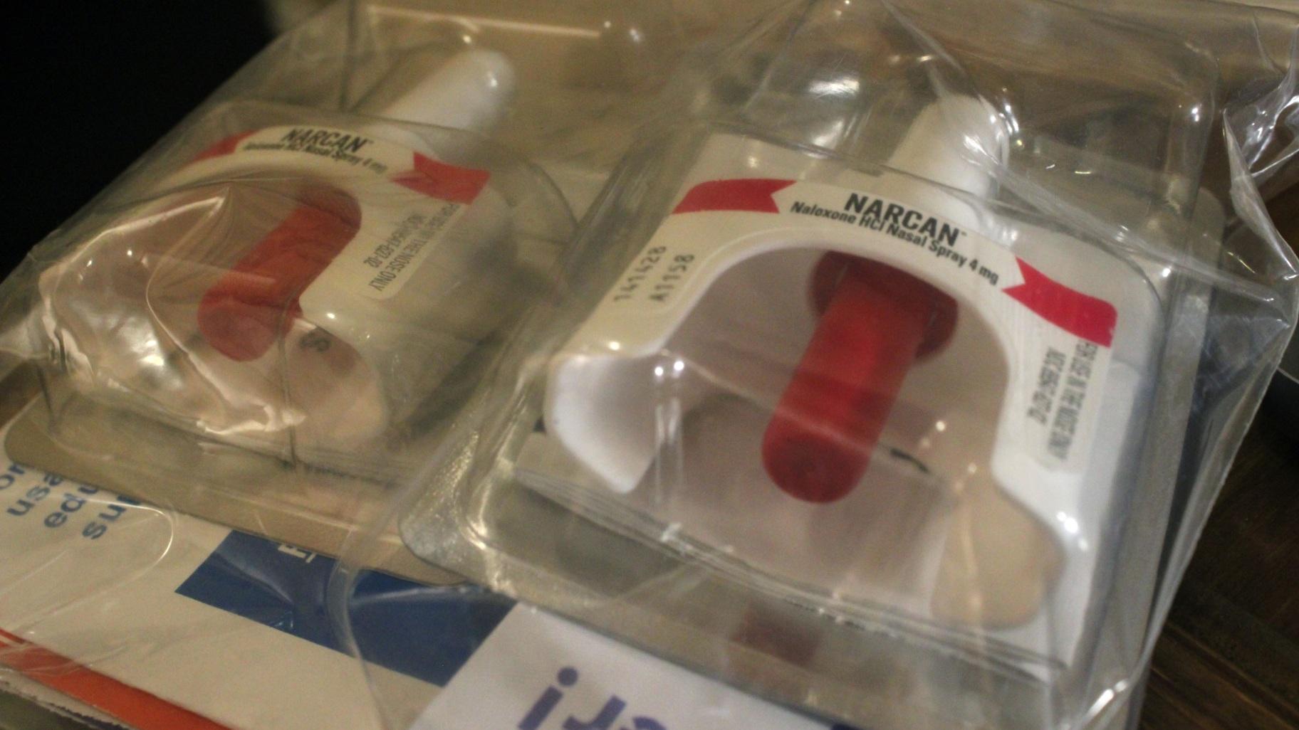 Naloxone, pictured here under the brand name Narcan, is commonly administered through the nasal cavity. The medicine attaches to opioid receptors in the body, preventing an overdose. (Ismael M. Belkoura / Medill Illinois News Bureau) Naloxone, pictured here under the brand name Narcan, is commonly administered through the nasal cavity. The medicine attaches to opioid receptors in the body, preventing an overdose. (Ismael M. Belkoura / Medill Illinois News Bureau)