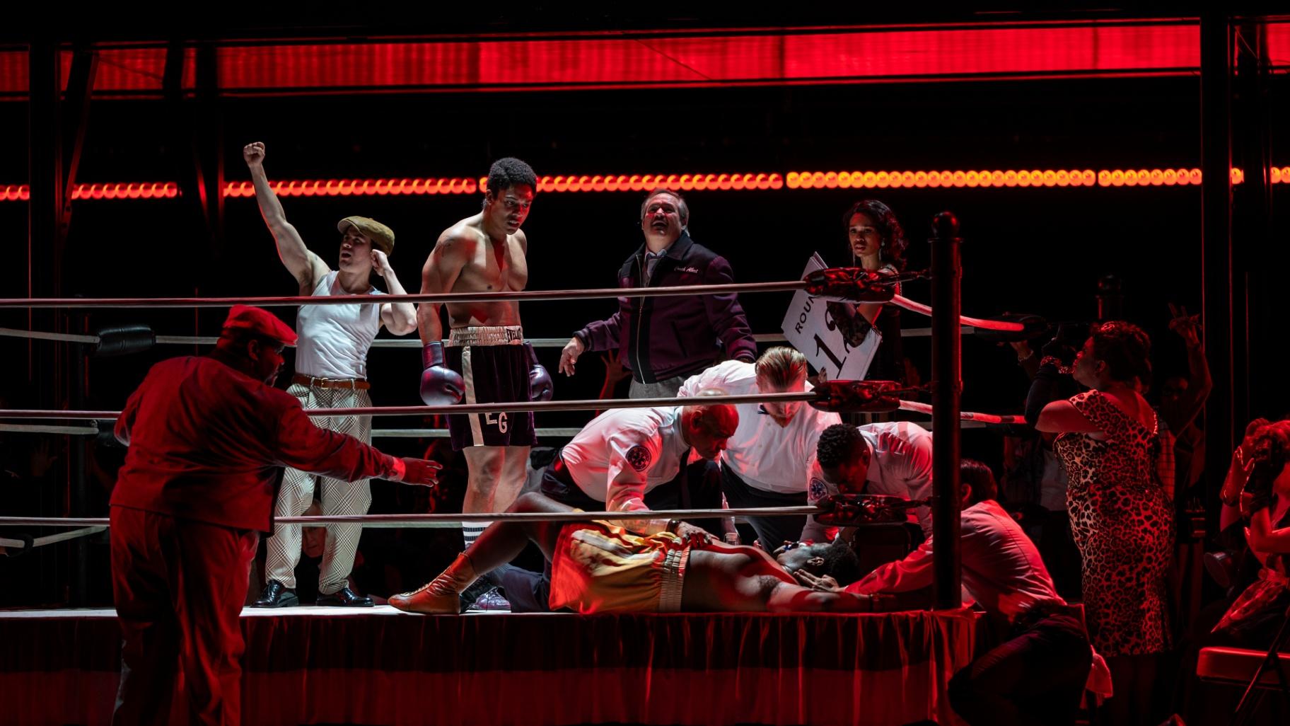 The company of “Champion” on the Lyric Opera stage. (Michael Brosilow)