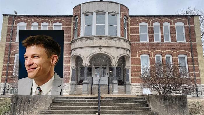 Illinois Department of Human Services Inspector General Peter Neumer is pictured with a backdrop of Choate Mental Health and Developmental Center, where he investigated allegations of abuse and neglect. (Neumer photo provided, Choate photo by Beth Hundsdorfer)