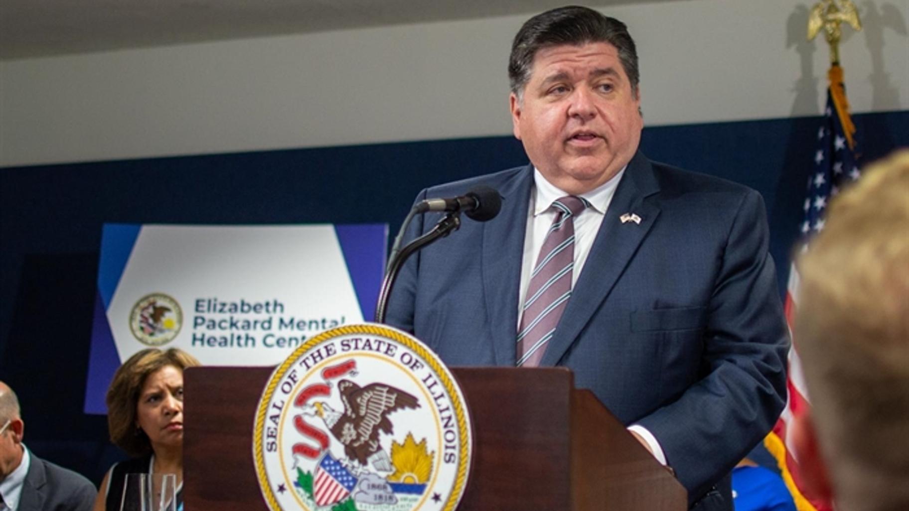 Gov. J.B. Pritzker speaks at a news conference in Springfield on Wednesday before signing an order to rename McFarland Mental Health Center after Elizabeth Packard, a woman who was committed into an Illinois asylum against her will in 1860. (Capitol News Illinois)