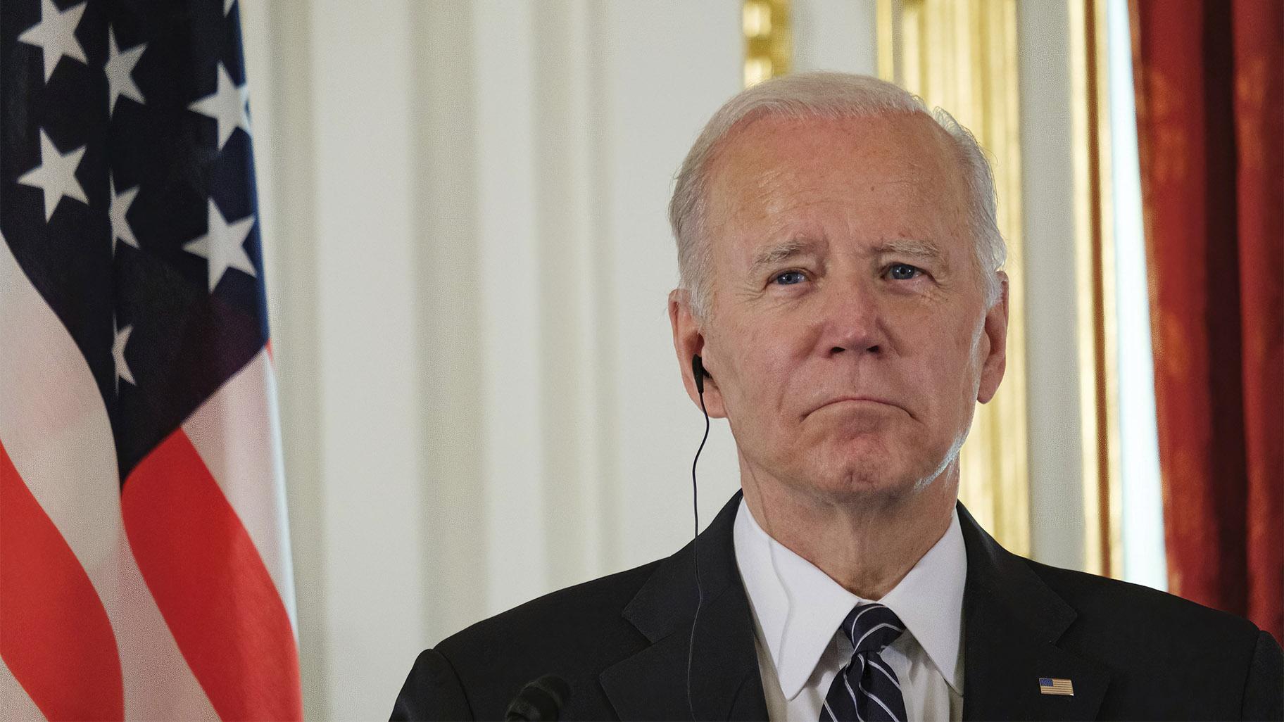 U.S. President Joe Biden attends a press conference with Japan's Prime Minister Fumio Kishida at Akasaka Palace state guest house in Tokyo Monday, May 23, 2022. (Nicolas Datiche / Pool Photo via AP)