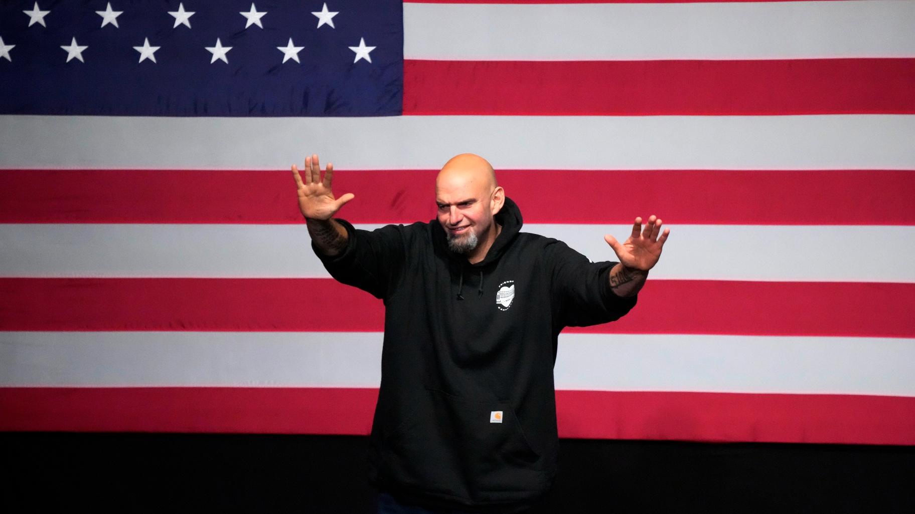 Pennsylvania Lt. Gov. John Fetterman, Democratic candidate for U.S. Senate, waves to supporters after addressing an election night party in Pittsburgh, Wednesday, Nov. 9, 2022. (AP Photo / Gene J. Puskar)