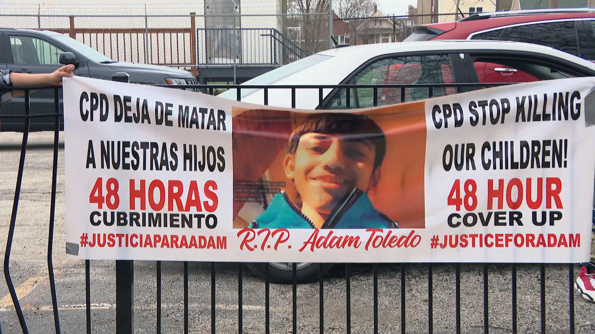 A vigil for Adam Toledo, the 13-year-old boy fatally shot by police on March 29, takes place in Little Village on Monday, April 5. (WTTW News)