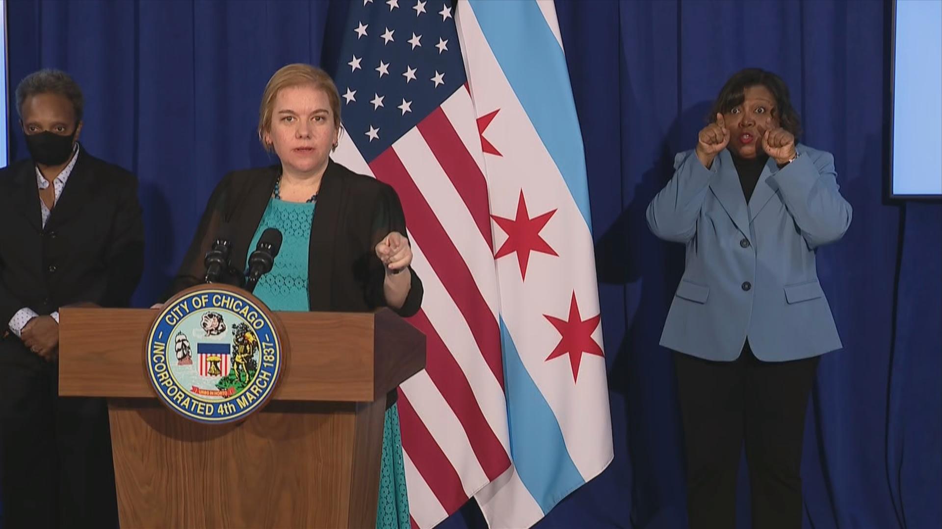 Chicago Department of Public Health Commissioner Dr. Allison Arwady speaks Thursday, Nov. 5, 2020 during a press conference. (WTTW News)