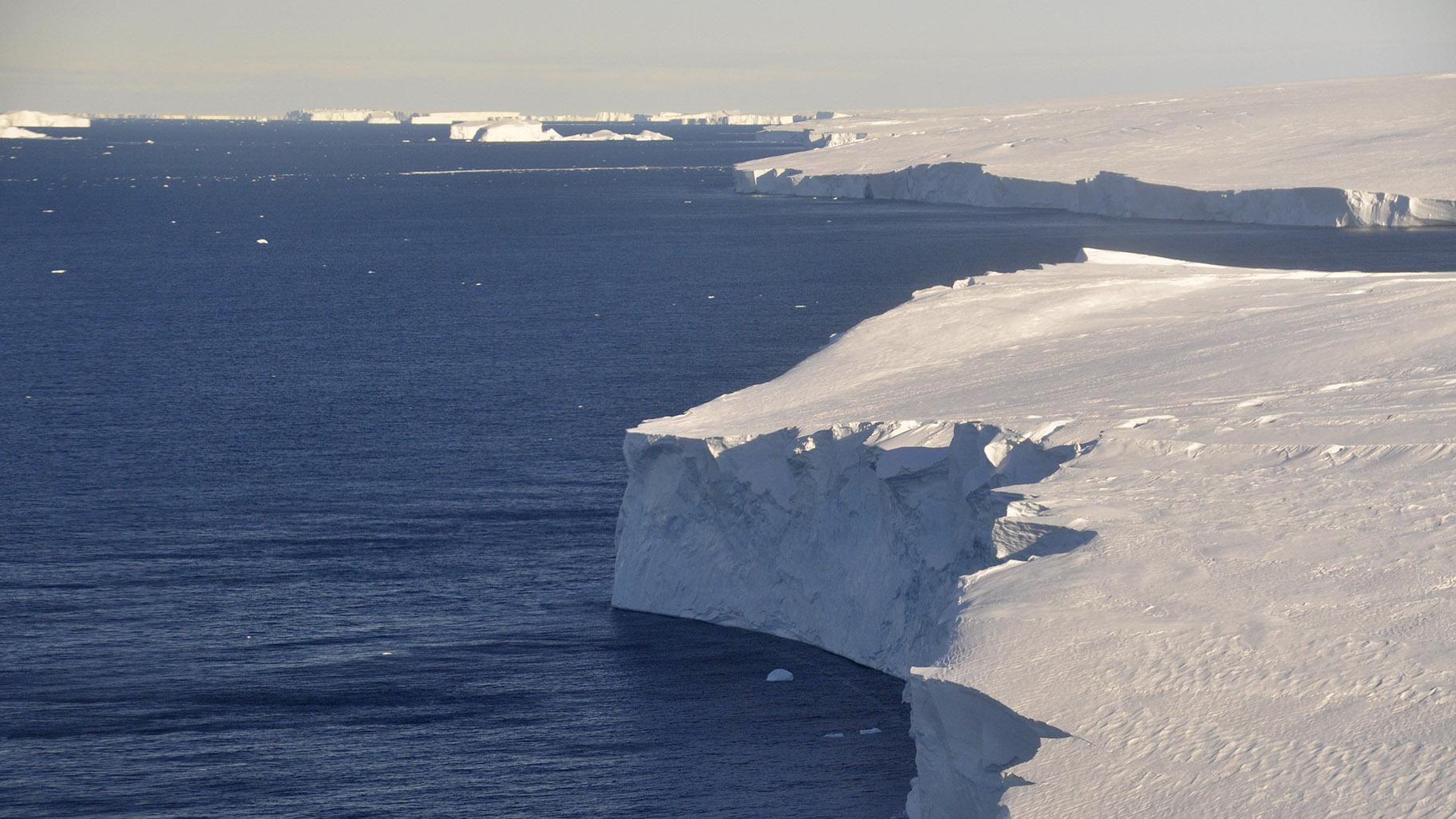 This 2020 photo provided by the British Antarctic Survey shows the Thwaites glacier in Antarctica. No matter how much the world cuts back on carbon emissions, a key and sizable chunk of Antarctica is essentially doomed to an “unavoidable” melt, a new study found. (David Vaughan / British Antarctic Survey via AP, File)