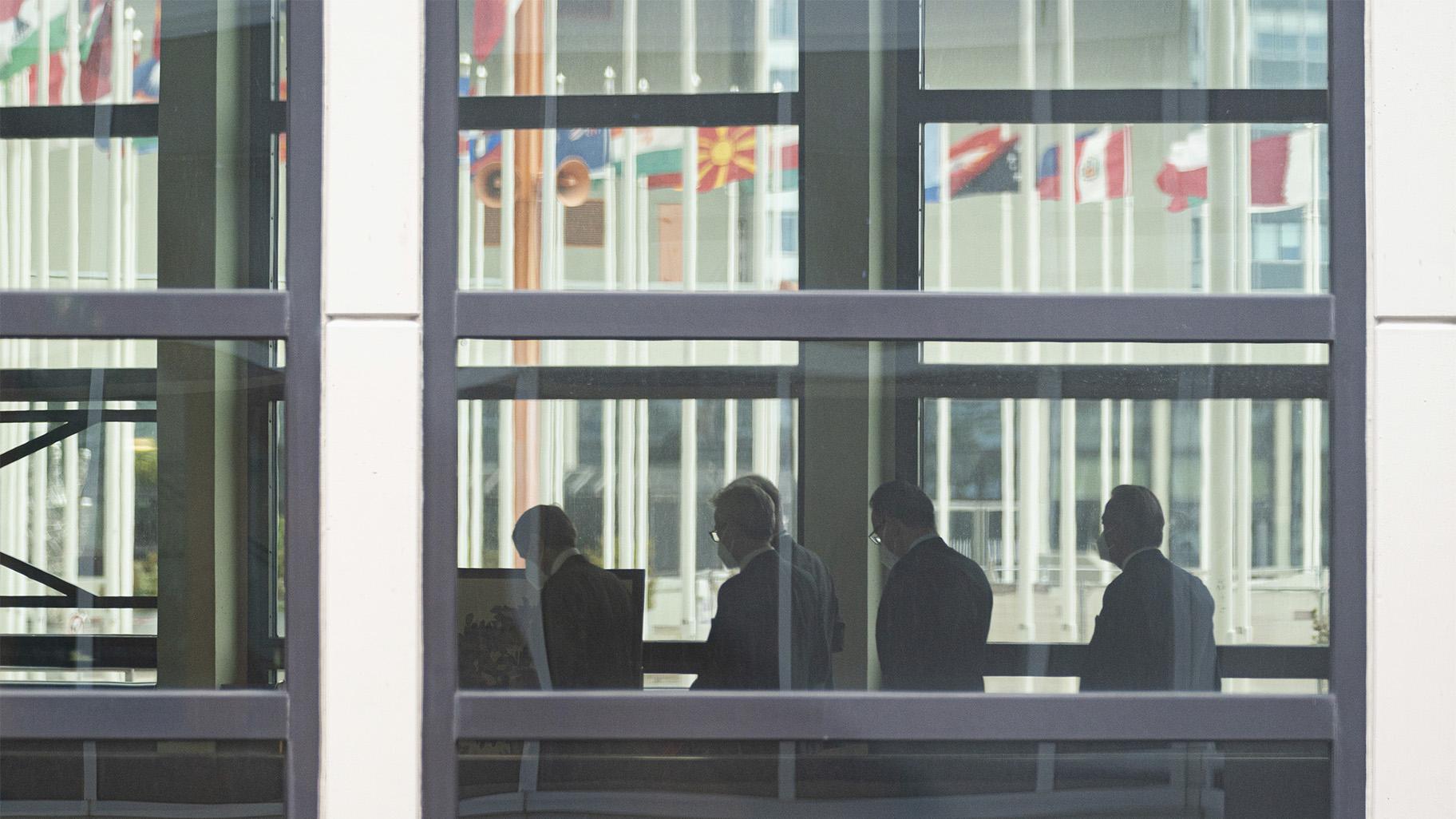 Director General of International Atomic Energy Agency, IAEA, Rafael Mariano Grossi from Argentina, left, leaves after he addressed the media regarding the agency’s monitoring of Irans’s nuclear energy program at the International Center in Vienna, Austria, Monday, May 24, 2021. (AP Photo / Florian Schroetter)