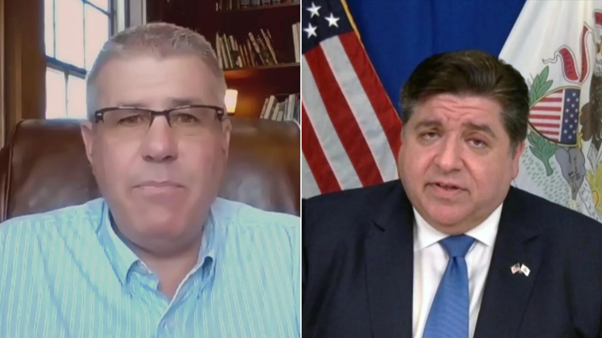 State Sen. Darren Bailey and Gov. J.B. Pritzker. (WTTW News)