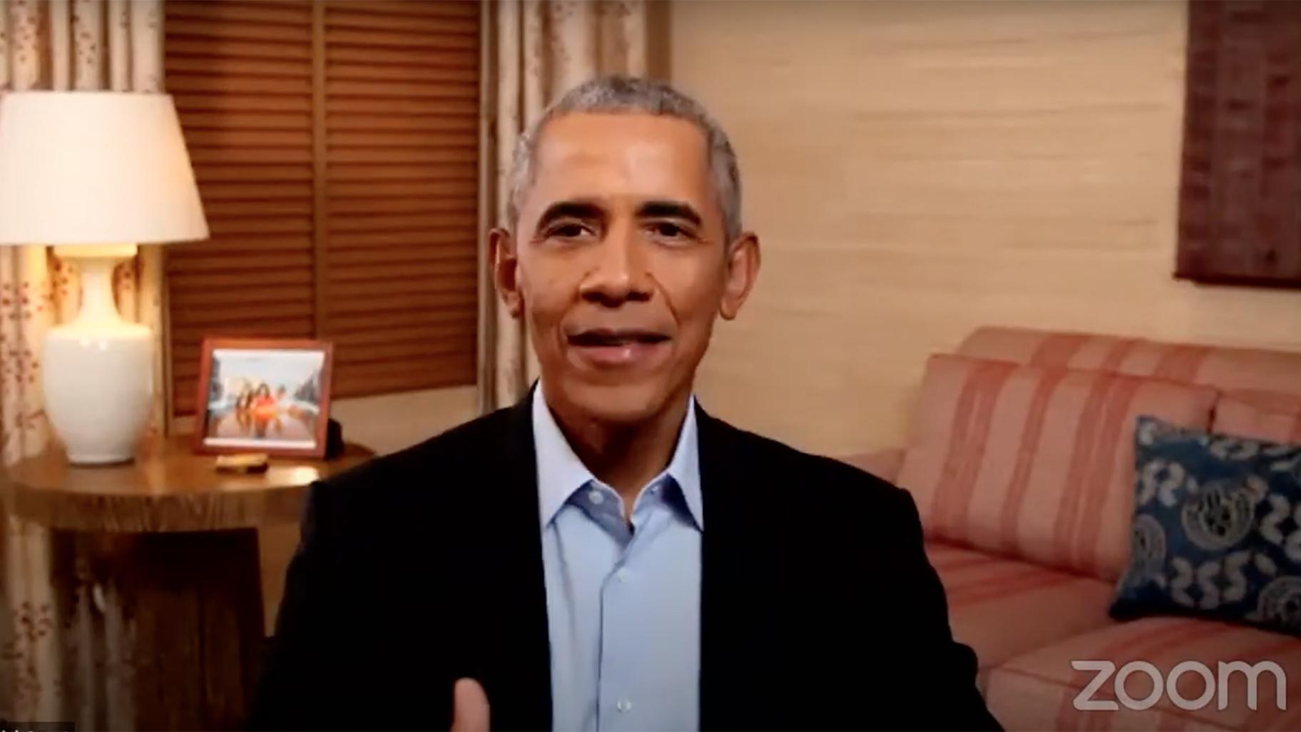 President Barack Obama speaks to thousands of Chicago Public Schools students during a surprise Zoom call Monday, Nov. 23, 2020. (Chicago Public Schools / YouTube)