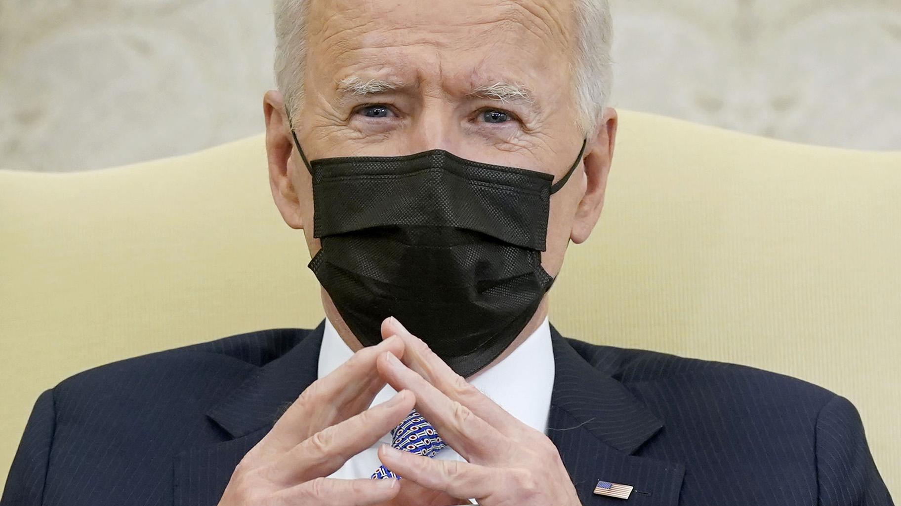In this April 12, 2021, file photo President Joe Biden speaks during a meeting with lawmakers to discuss the American Jobs Plan in the Oval Office of the White House in Washington. (AP Photo / Patrick Semansky, File)
