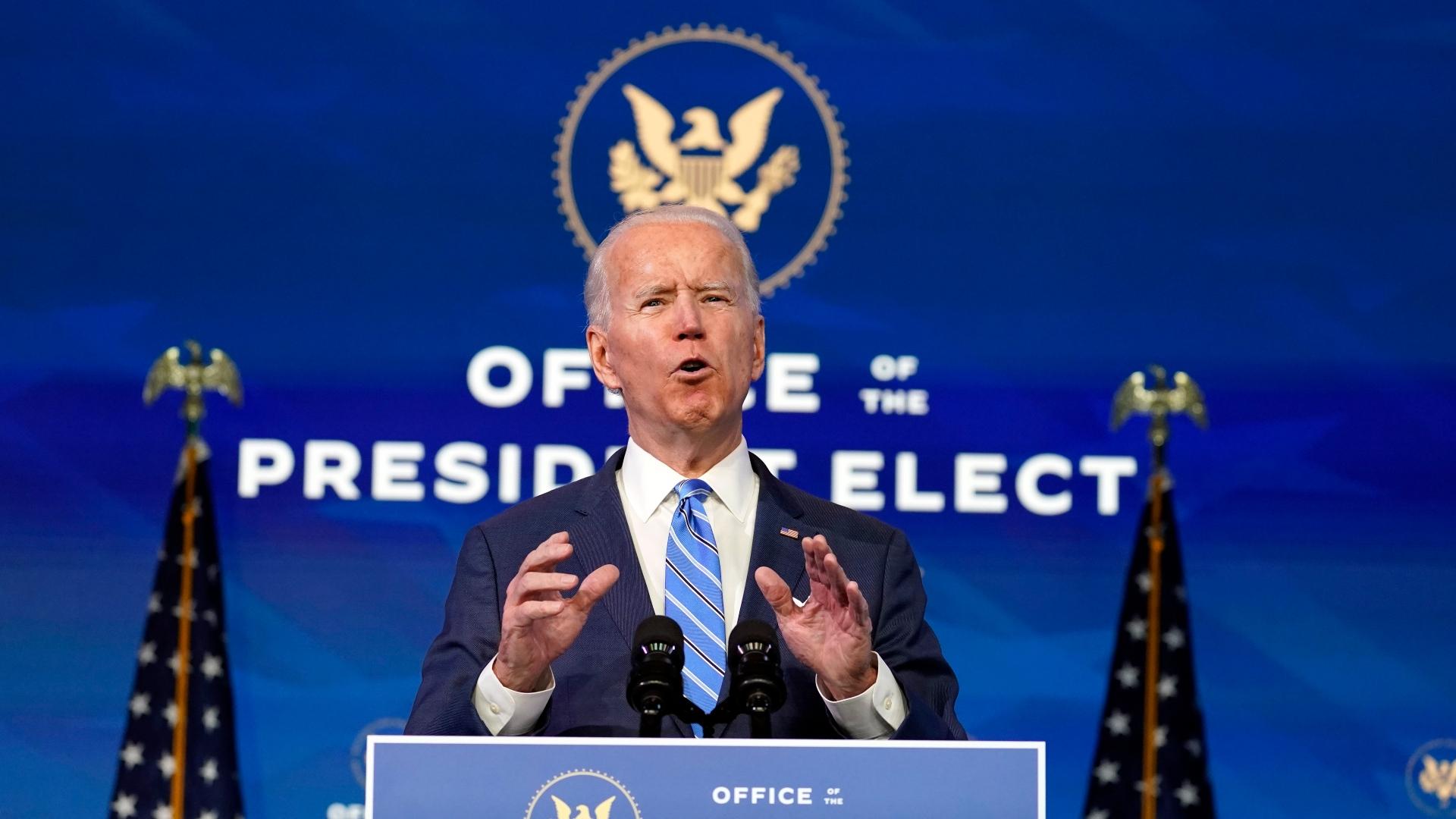 President-elect Joe Biden speaks about the COVID-19 pandemic during an event at The Queen theater, Thursday, Jan. 14, 2021, in Wilmington, Del. (AP Photo / Matt Slocum)