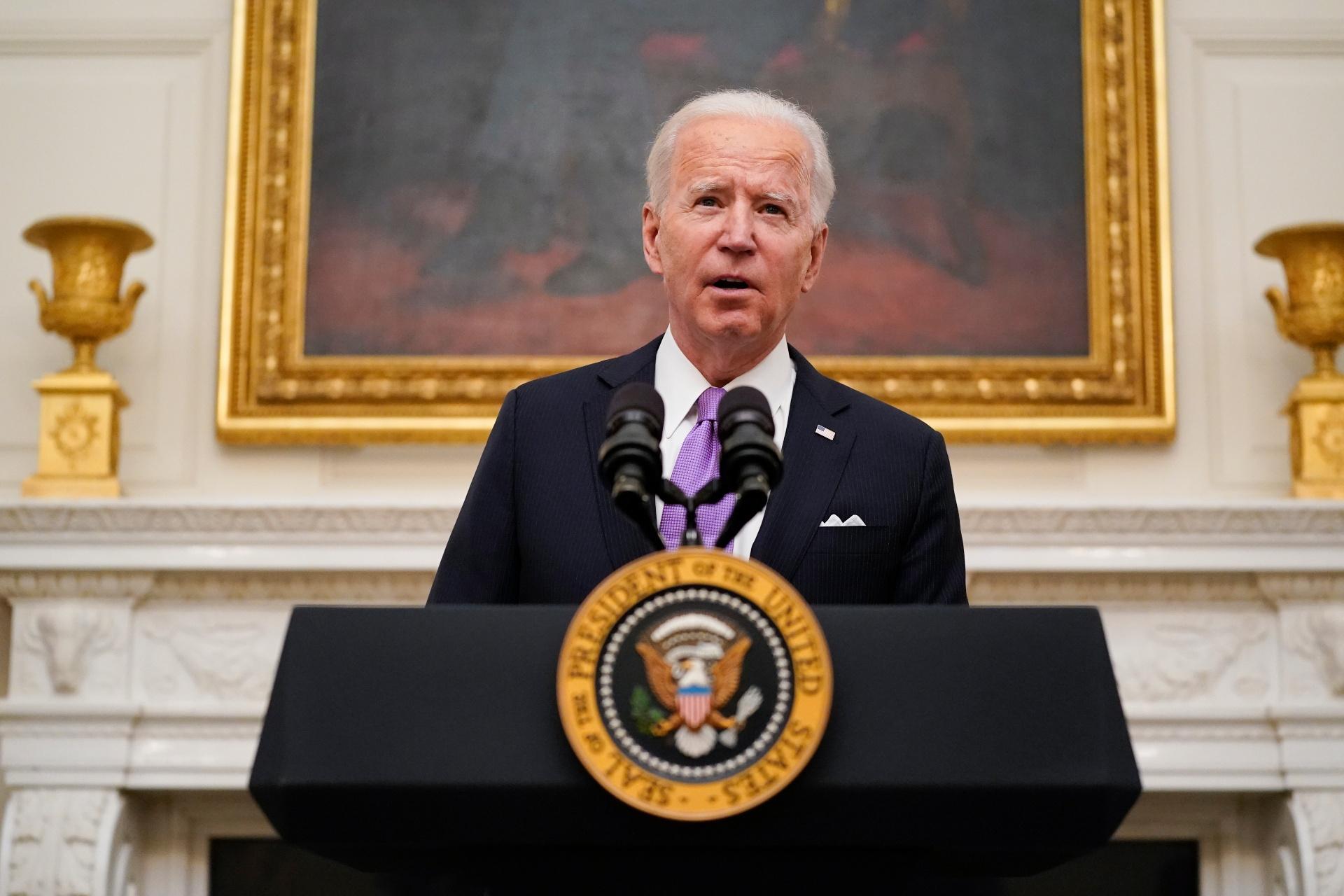 President Joe Biden speaks about the coronavirus in the State Dinning Room of the White House, Thursday, Jan. 21, 2021, in Washington. (AP Photo / Alex Brandon)