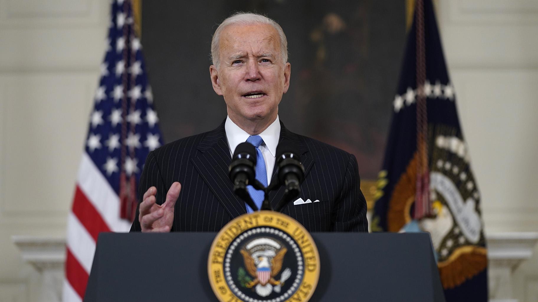 President Joe Biden speaks about efforts to combat COVID-19, in the State Dining Room of the White House, Tuesday, March 2, 2021, in Washington. (AP Photo / Evan Vucci)