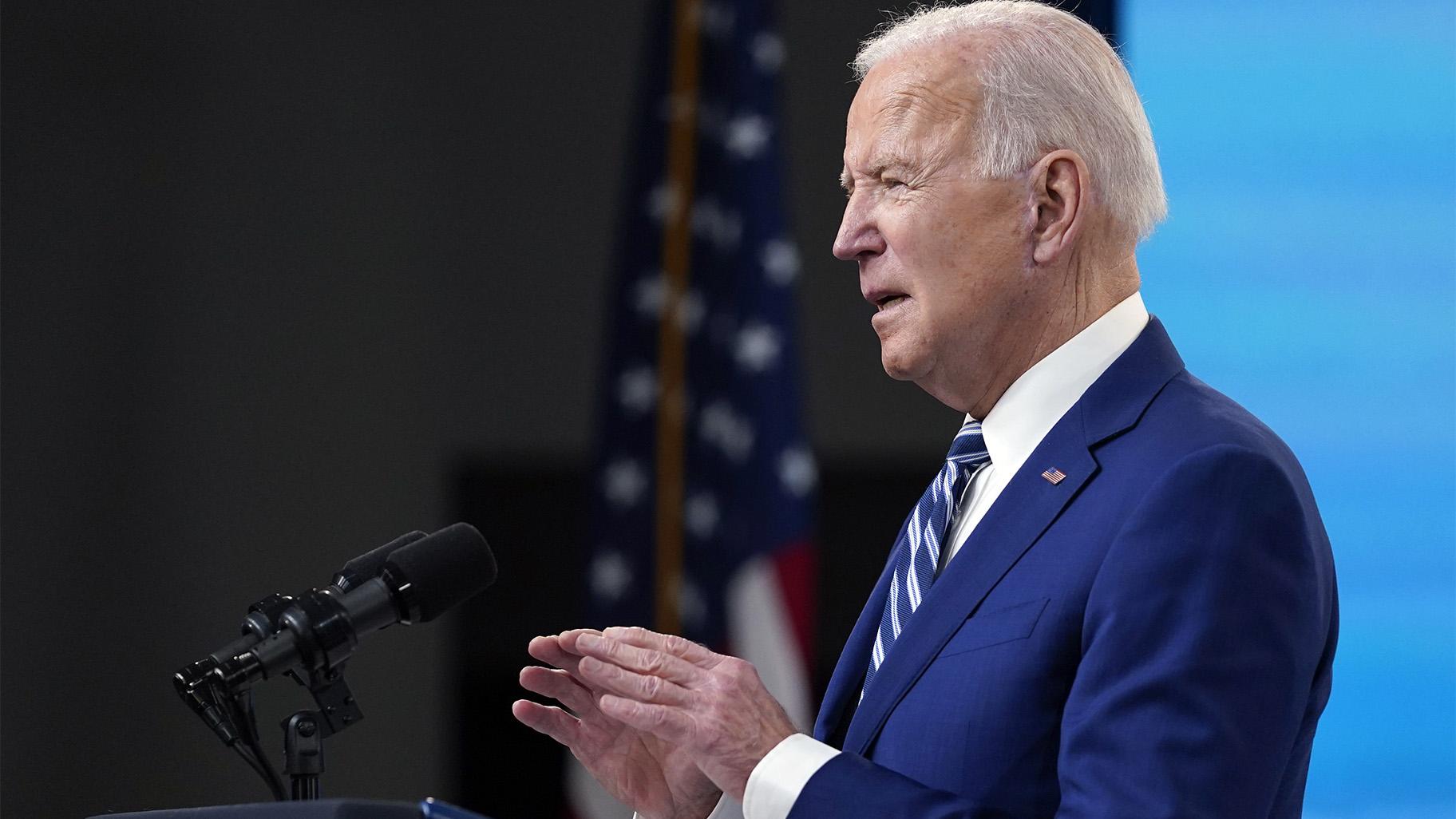 President Joe Biden speaks during an event on COVID-19 vaccinations and the response to the pandemic, in the South Court Auditorium on the White House campus, Monday, March 29, 2021, in Washington. (AP Photo  /Evan Vucci)