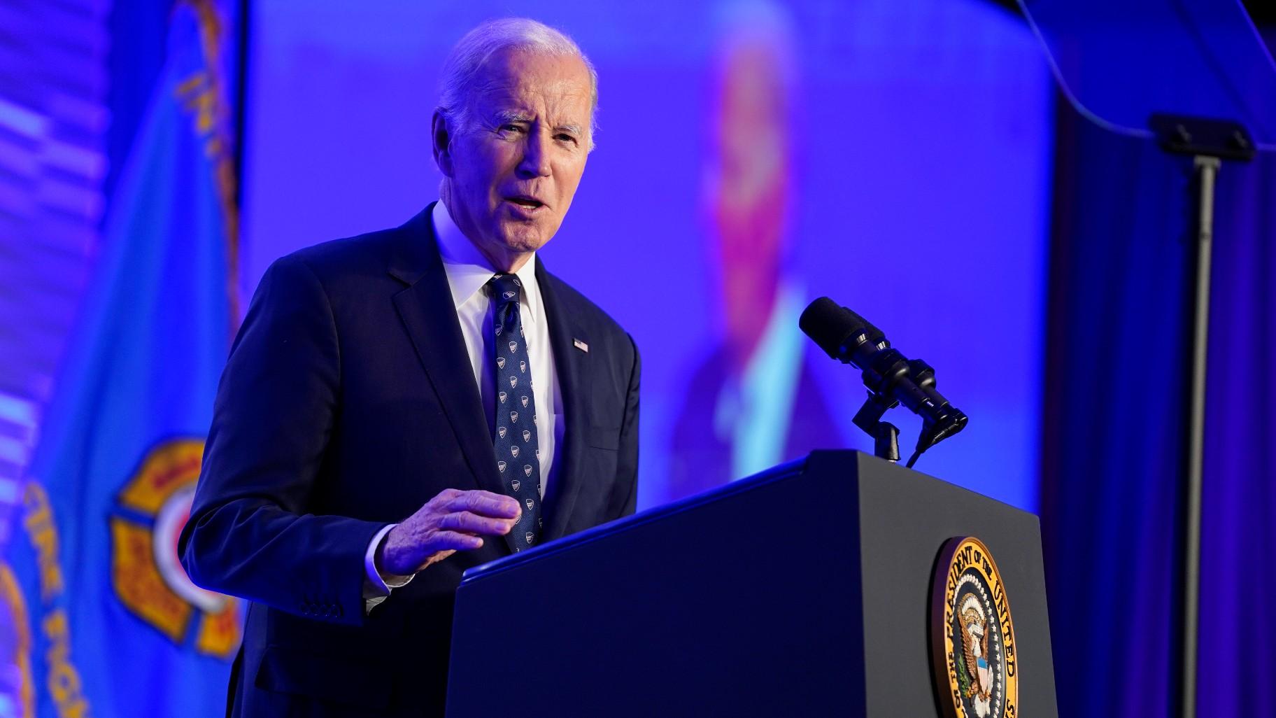 President Joe Biden speaks at the 2023 International Association of Fire Fighters Legislative Conference, Monday, March 6, 2023, in Washington. (AP Photo / Evan Vucci)