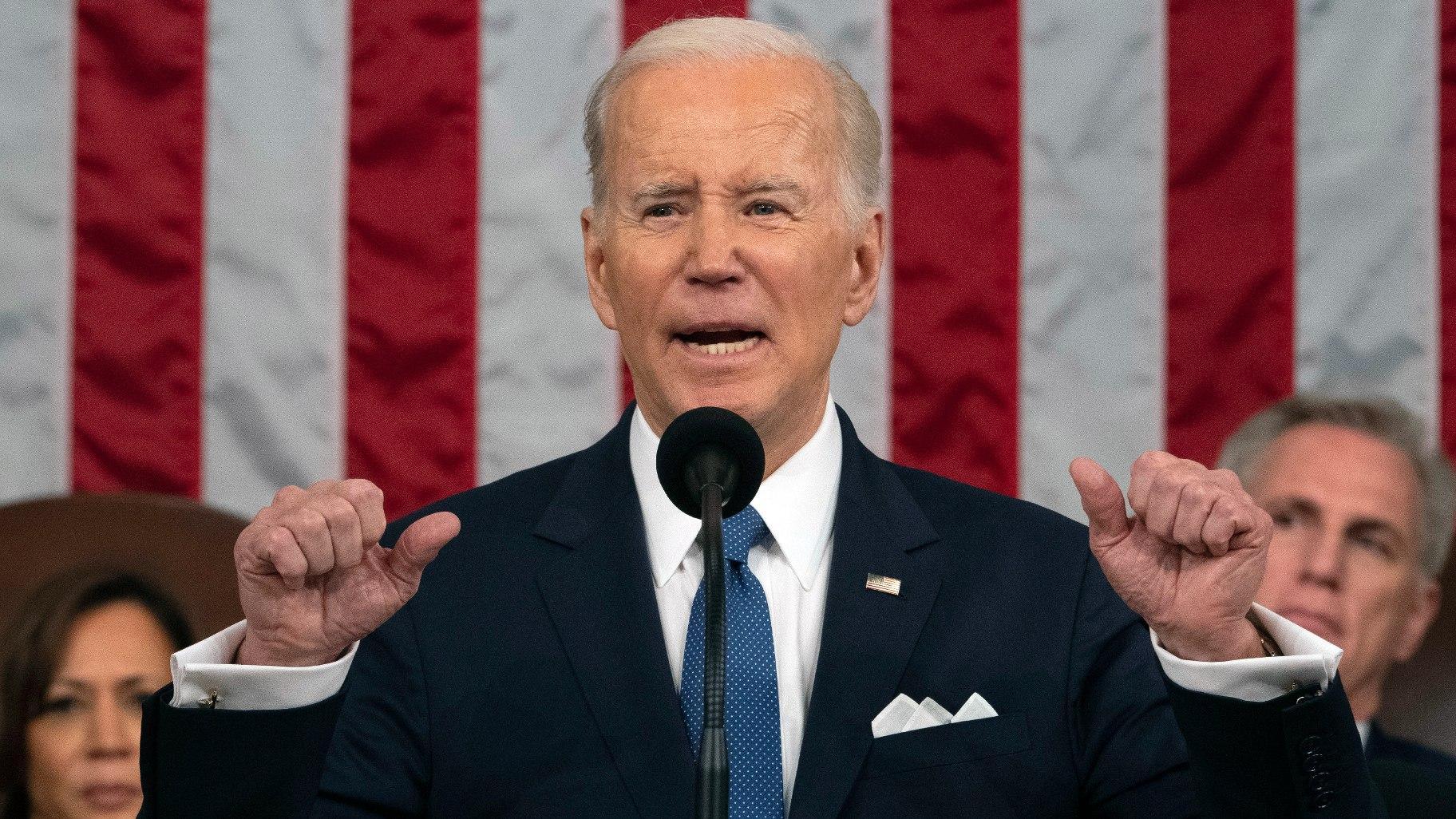 President Joe Biden delivers the State of the Union address to a joint session of Congress at the U.S. Capitol, Feb. 7, 2023, in Washington, as Vice President Kamala Harris and House Speaker Kevin McCarthy of Calif., listen. (Jacquelyn Martin, Pool, File)