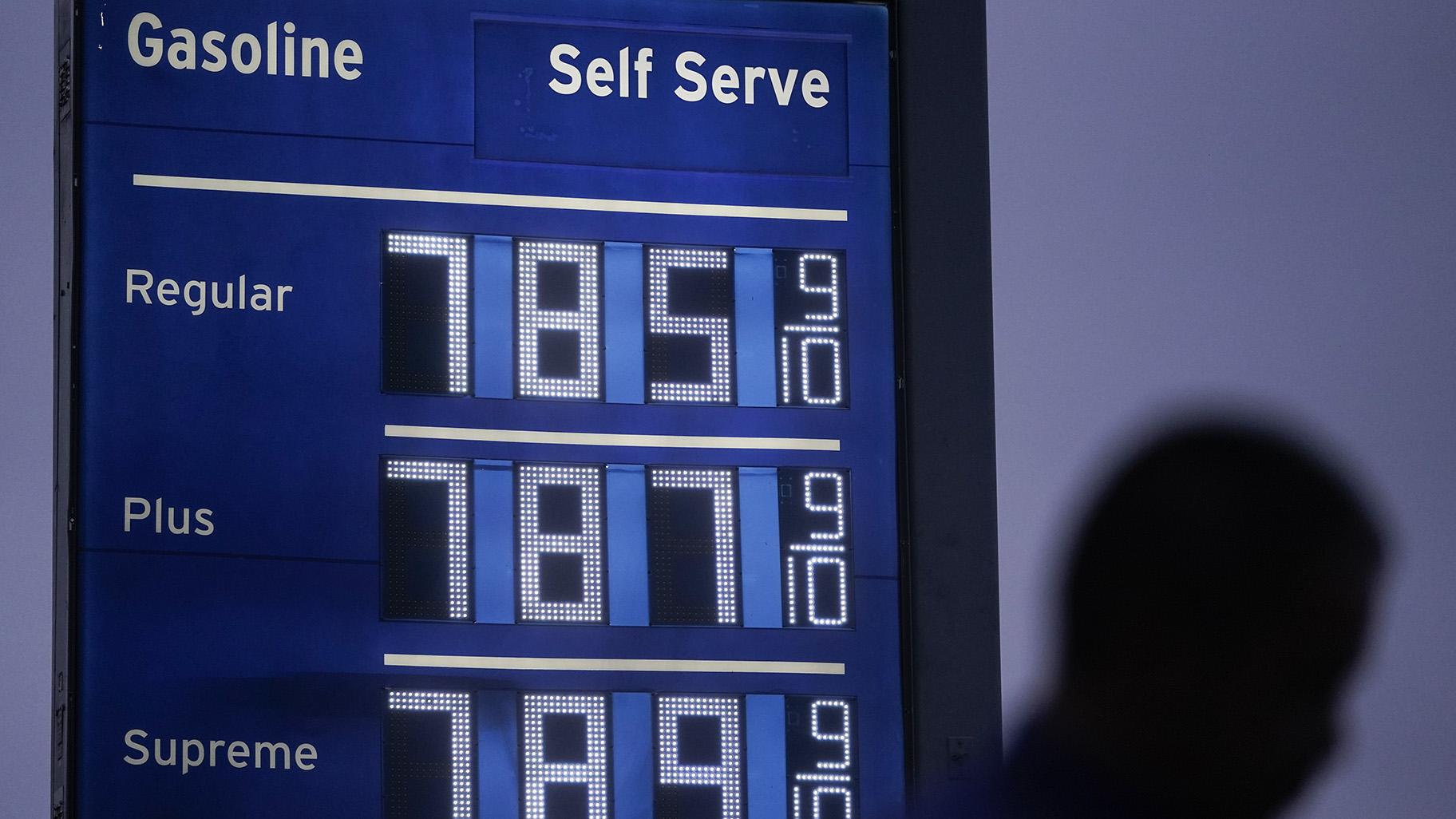 High gas prices are shown as a pedestrian waits to cross the street in Los Angeles, June 16, 2022. (AP Photo / Jae C. Hong, File)