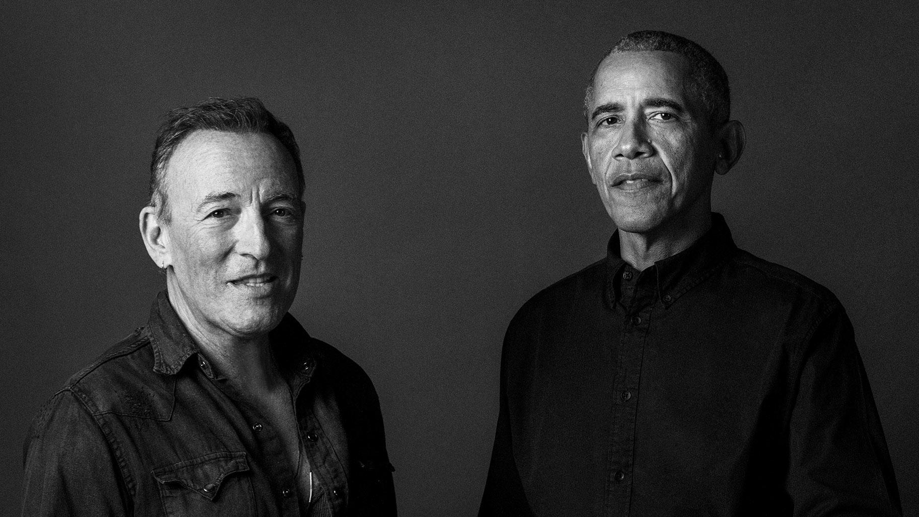 In this image provided by Rob DeMartin, former President Barack Obama and musician Bruce Springsteen pose for a photo. (Rob DeMartin via AP)