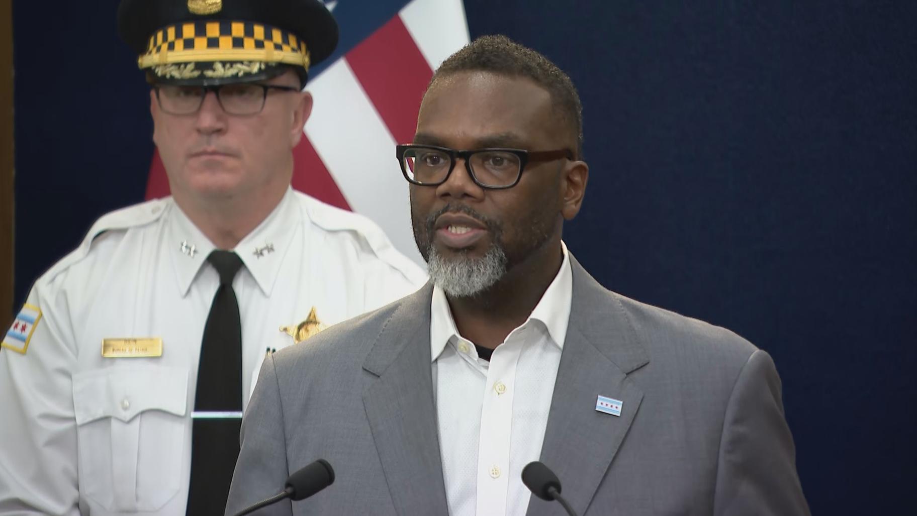 Mayor Brandon Johnson speaks at a news conference on Tuesday, Jan. 28, 2025. (WTTW News) Mayor Brandon Johnson speaks at a news conference on Tuesday, Jan. 28, 2025. (WTTW News)