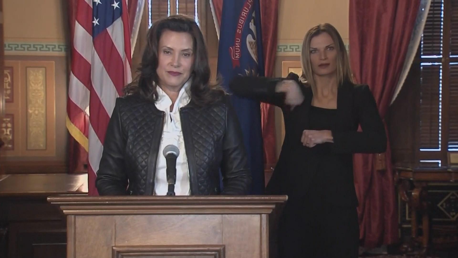 Michigan Gov. Gretchen Whitmer speaks Thursday, Oct. 8, 2020. (WTTW News via CNN)