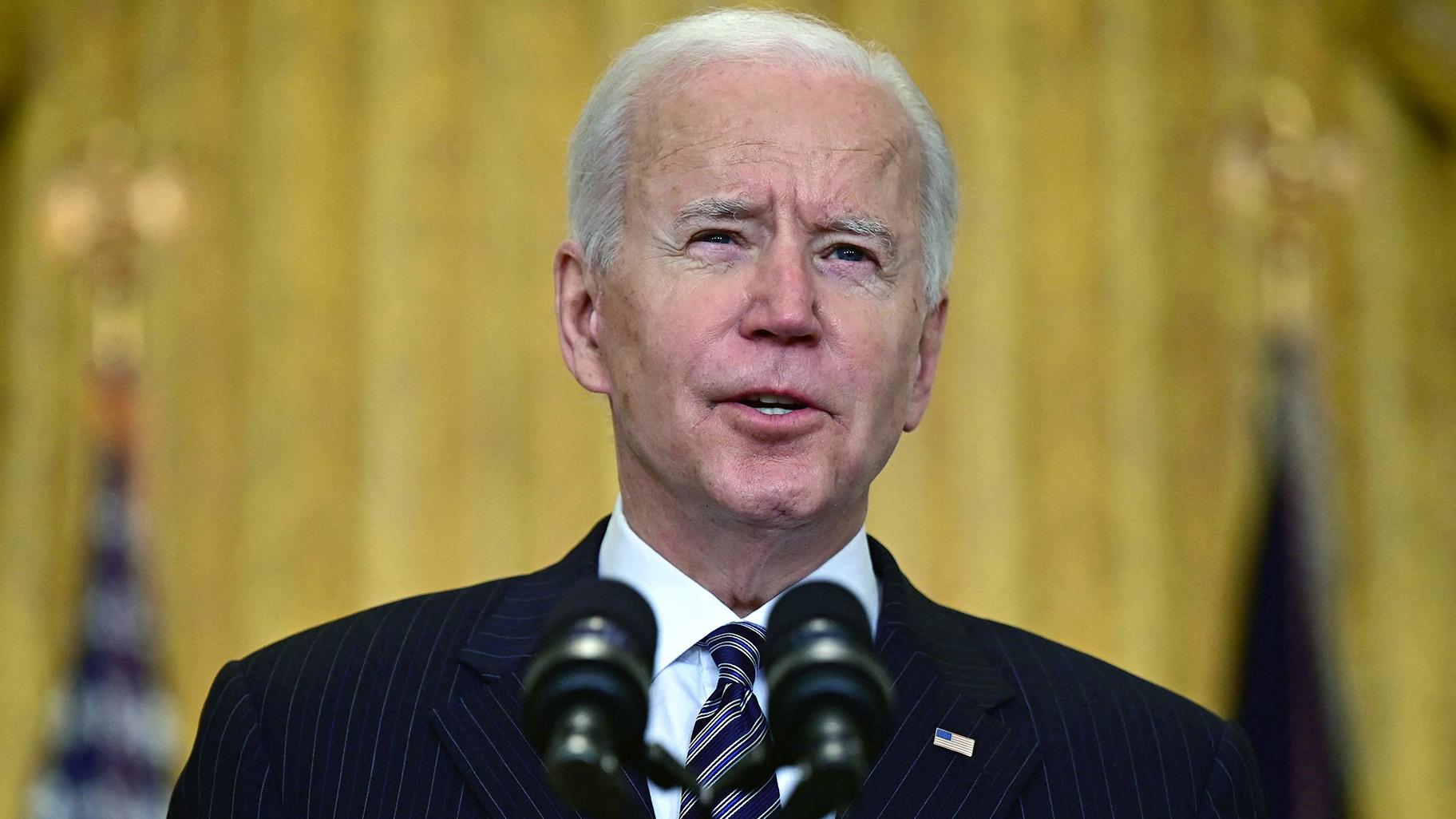President Joe Biden and Vice President Kamala Harris traveled to Atlanta on Friday to meet with Asian American leaders in the wake of deadly shootings that killed eight people, including six women of Asian descent. (Jim Watson / AFP / Getty Images)