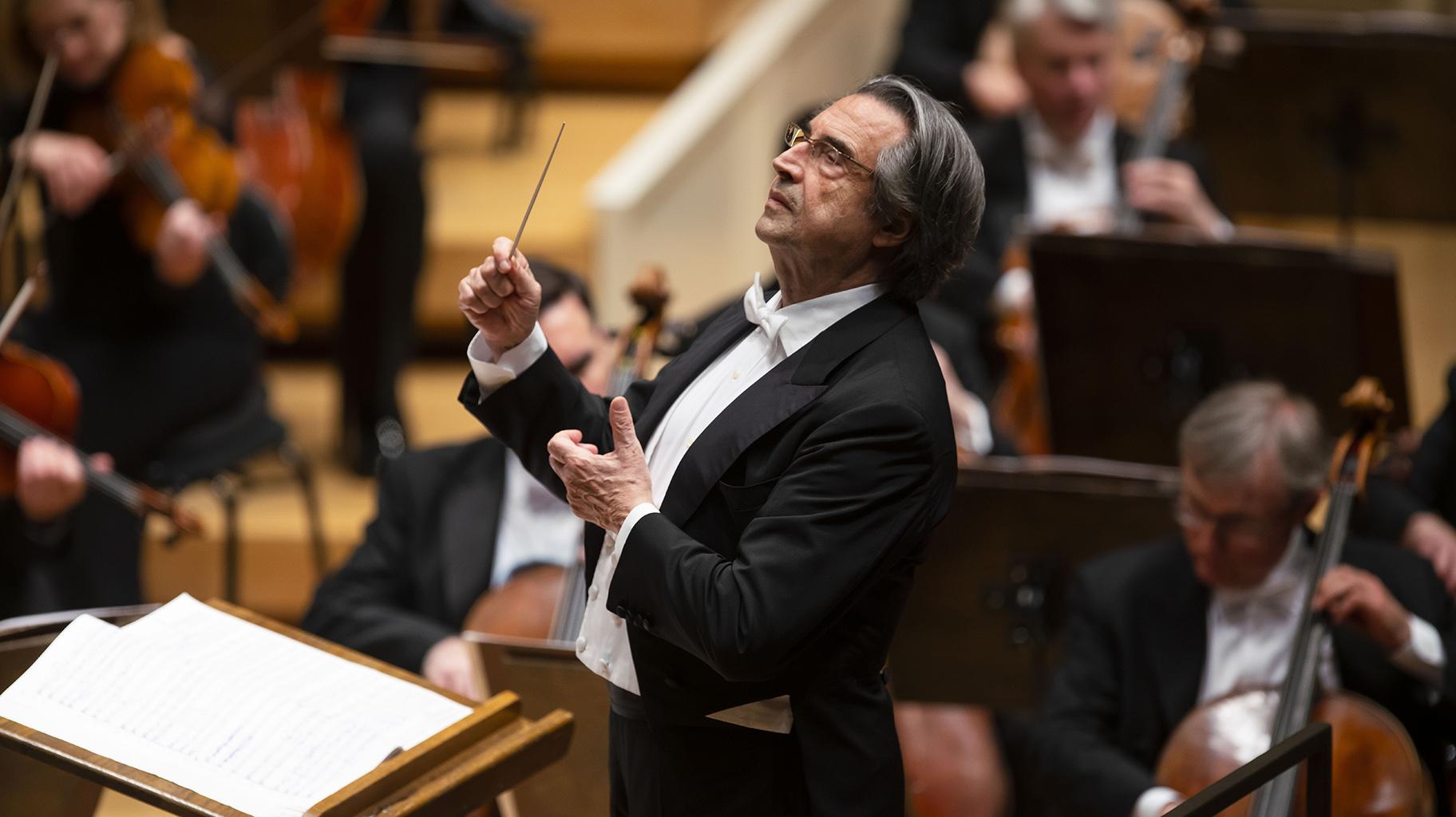 Zell Music Director Riccardo Muti on the podium during the CSO’s May 9, 2019 program of works by Mozart and Stravinsky. (Photo credit: Todd Rosenberg)