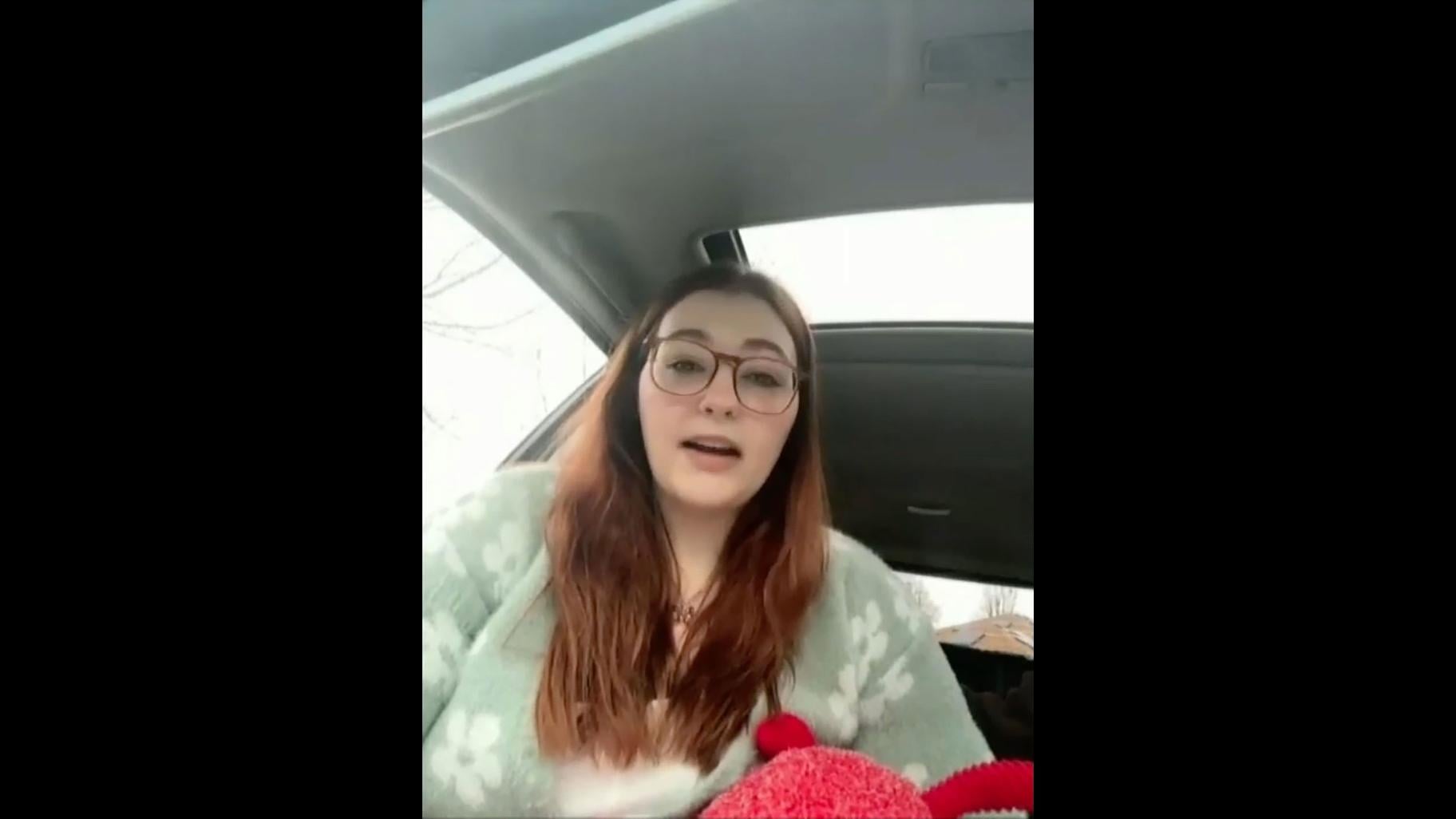 Cam Barrett appears virtually from her car during a Washington state legislature hearing on Feb. 14, 2024. (TVW via CNN Newsource)