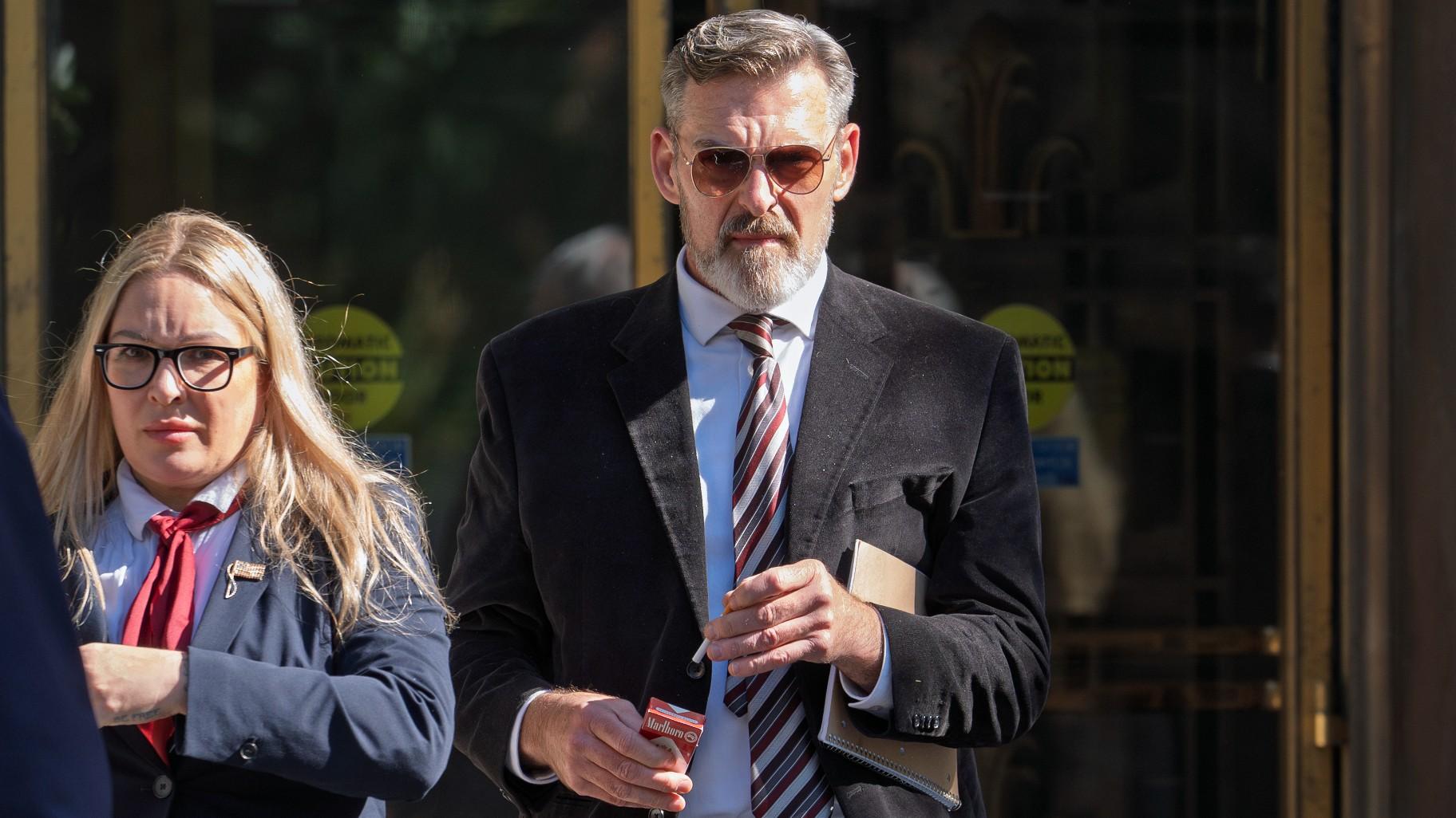 Actor Jay Johnston emerges from the U.S. District Courthouse in Washington, Monday, Oct. 28, 2024, after been sentenced to one year in prison for his part in a mob’s attack on the U.S. Capitol nearly four years ago. (AP Photo / J. Scott Applewhite)