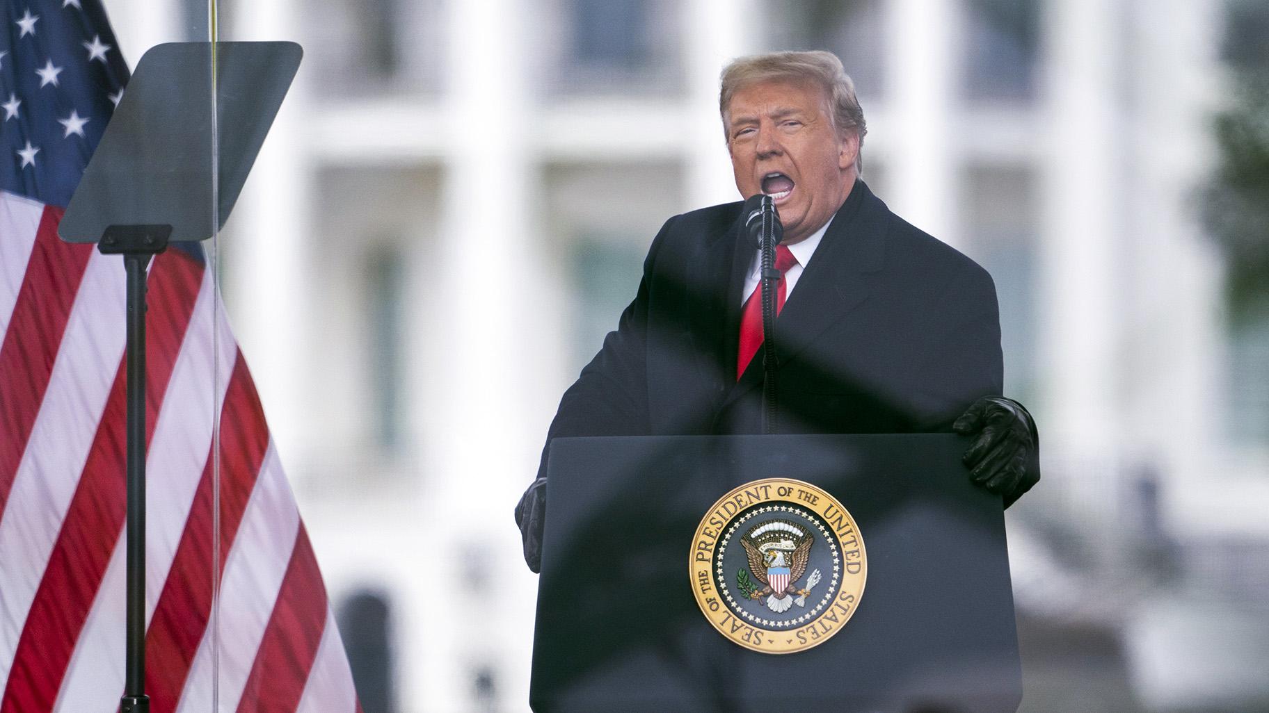 In this Jan. 6, 2021, file photo, President Donald Trump speaks during a rally protesting the electoral college certification of Joe Biden as President in Washington. (AP Photo / Evan Vucci, File)