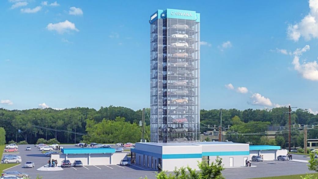 A rendering of Carvana’s proposed 14-story tower in Skokie. (Facebook)