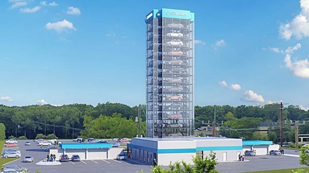 A rendering of Carvana’s proposed 14-story tower in Skokie. (Village of Skokie)