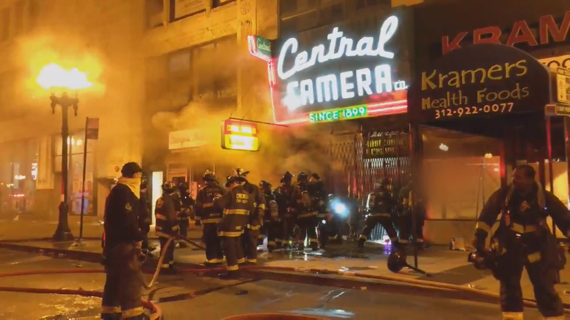 Firefighters battle the blaze inside Central Camera, a 121-year-old Chicago business, on May 30, 2020. (Courtesy Dominic Gwinn)