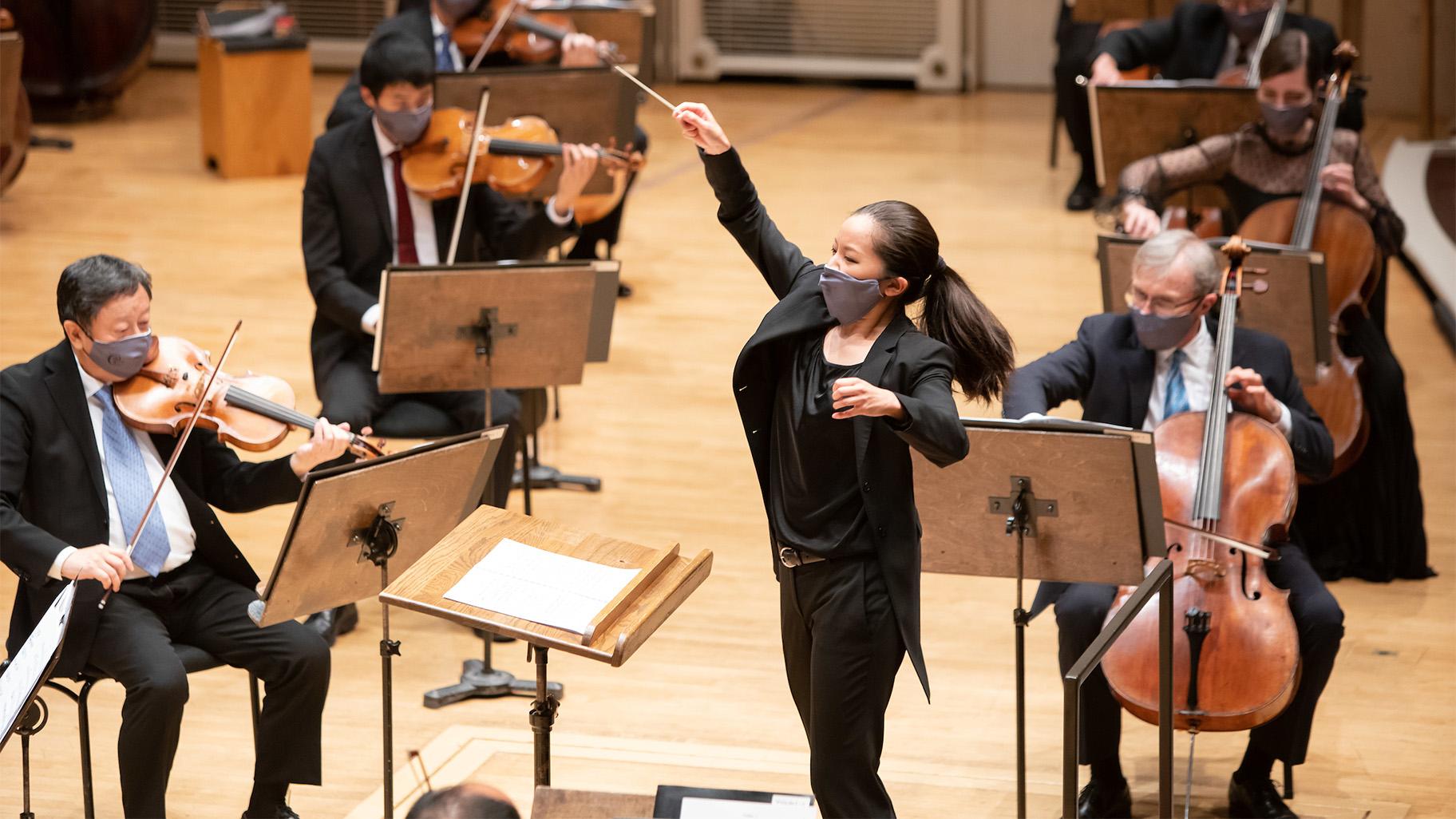 Erina Yashima, former CSO Solti Conducting Apprentice, joins the CSO for the opening performance of the program entitled "Strum," June 3, 2021. (Credit Anne Ryan)