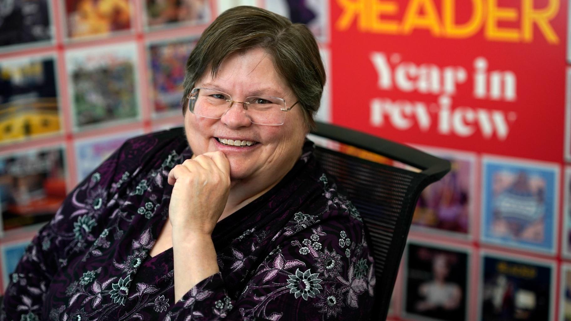 Tracy Baim, publisher of the Chicago Reader weekly newspaper sits for a portrait in her office Monday, May 9, 2022, in Chicago. (AP Photo / Charles Rex Arbogast)