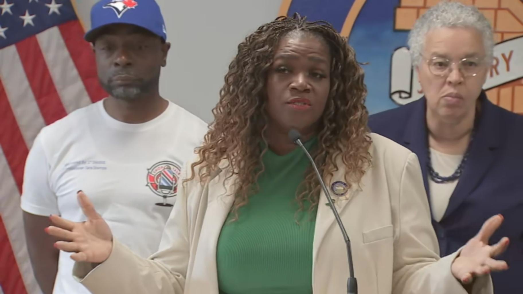 Cook County Commissioner Tara Stamps speaks during a news conference about mental health awareness on May 27, 2025. (WTTW News) Cook County Commissioner Tara Stamps speaks during a news conference about mental health awareness on May 27, 2025. (WTTW News)