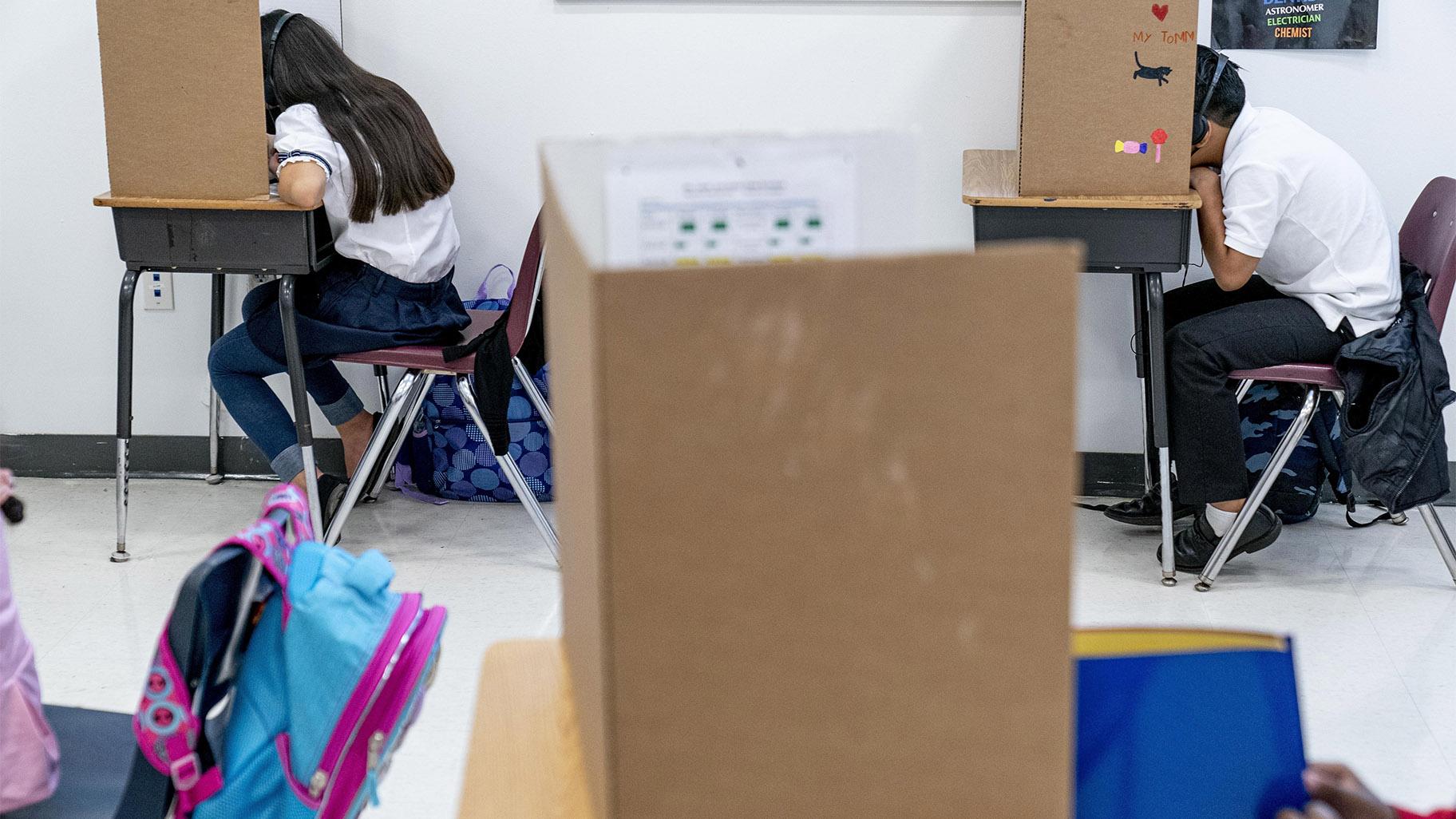 In this Sept. 18, 2020, file photo, students work in class in Washington. (AP Photo / Andrew Harnik, File)