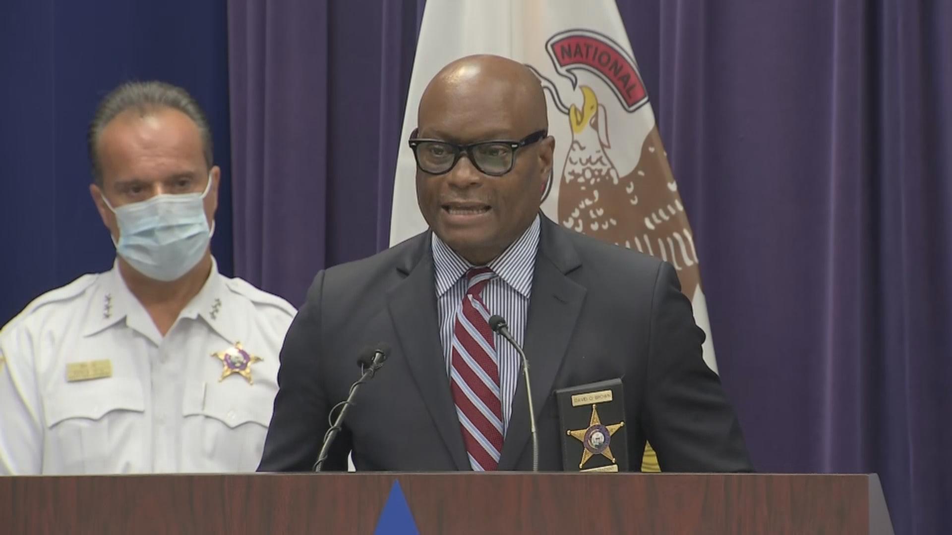 Chicago Police Superintendent David Brown speaks about weekend violence at a press conference Monday, June 29, 2020. (WTTW News via Chicago Police Department)