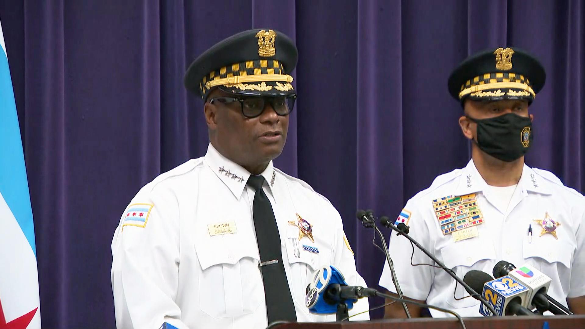 Chicago police Superintendent David Brown talks about weekend shooting incidents and homicides during a news conference Monday, Sept. 20, 2021. (WTTW News)