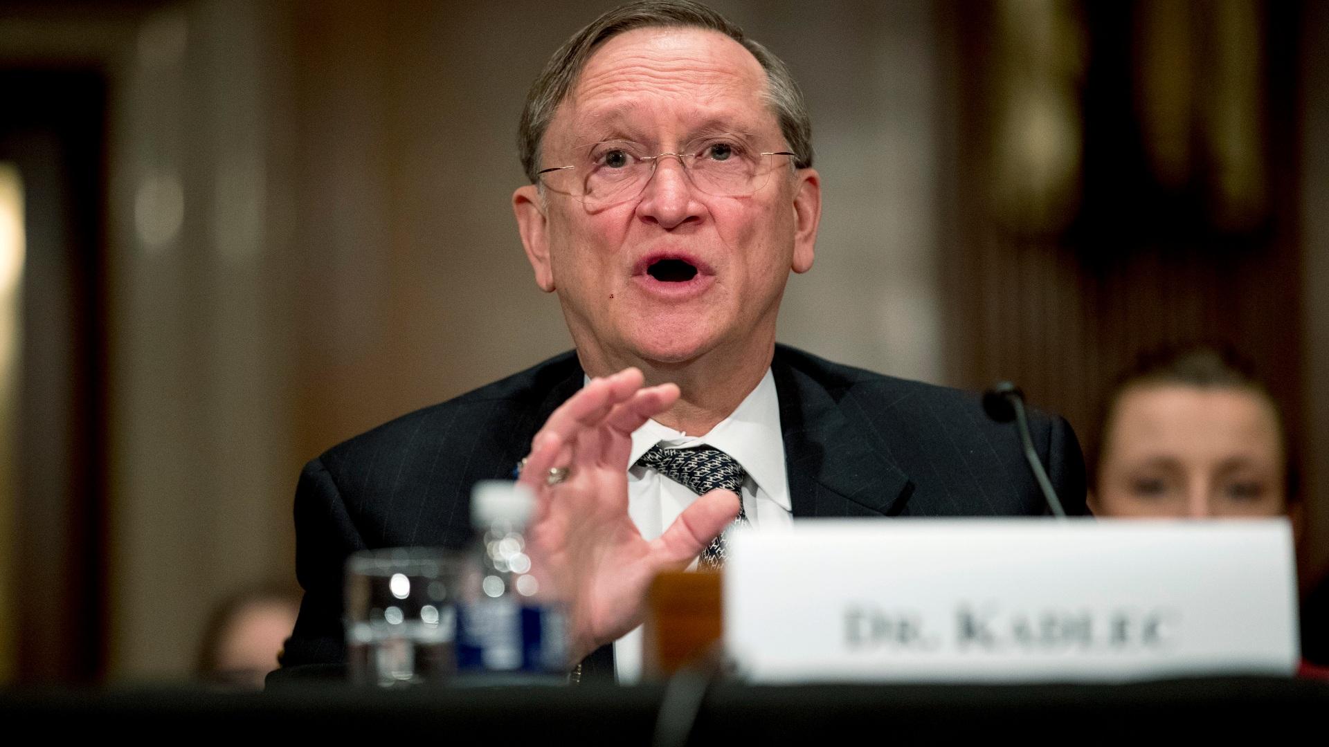 In this March 3, 2020 file photo, Health and Human Services Assistant Secretary for Preparedness and Response Dr. Robert Kadlec testifies before a Senate Education, Labor and Pensions Committee hearing on the coronavirus on Capitol Hill in Washington. (AP Photo / Andrew Harnik)