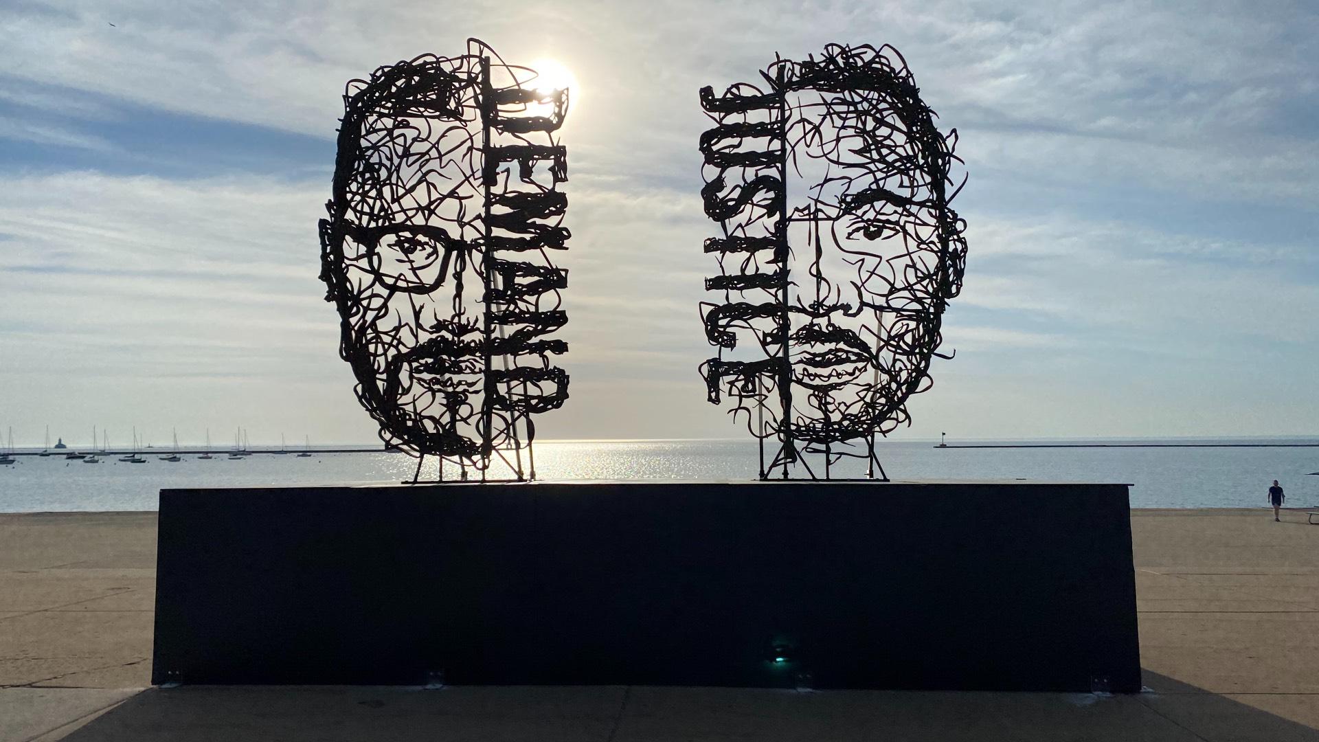 "Demand Justice" sculpture in Grant Park. Artist Maxwell Emcays will talk about his inspiration and Juneteenth, June 19, 2021. (Courtesy of Chicago Park District)