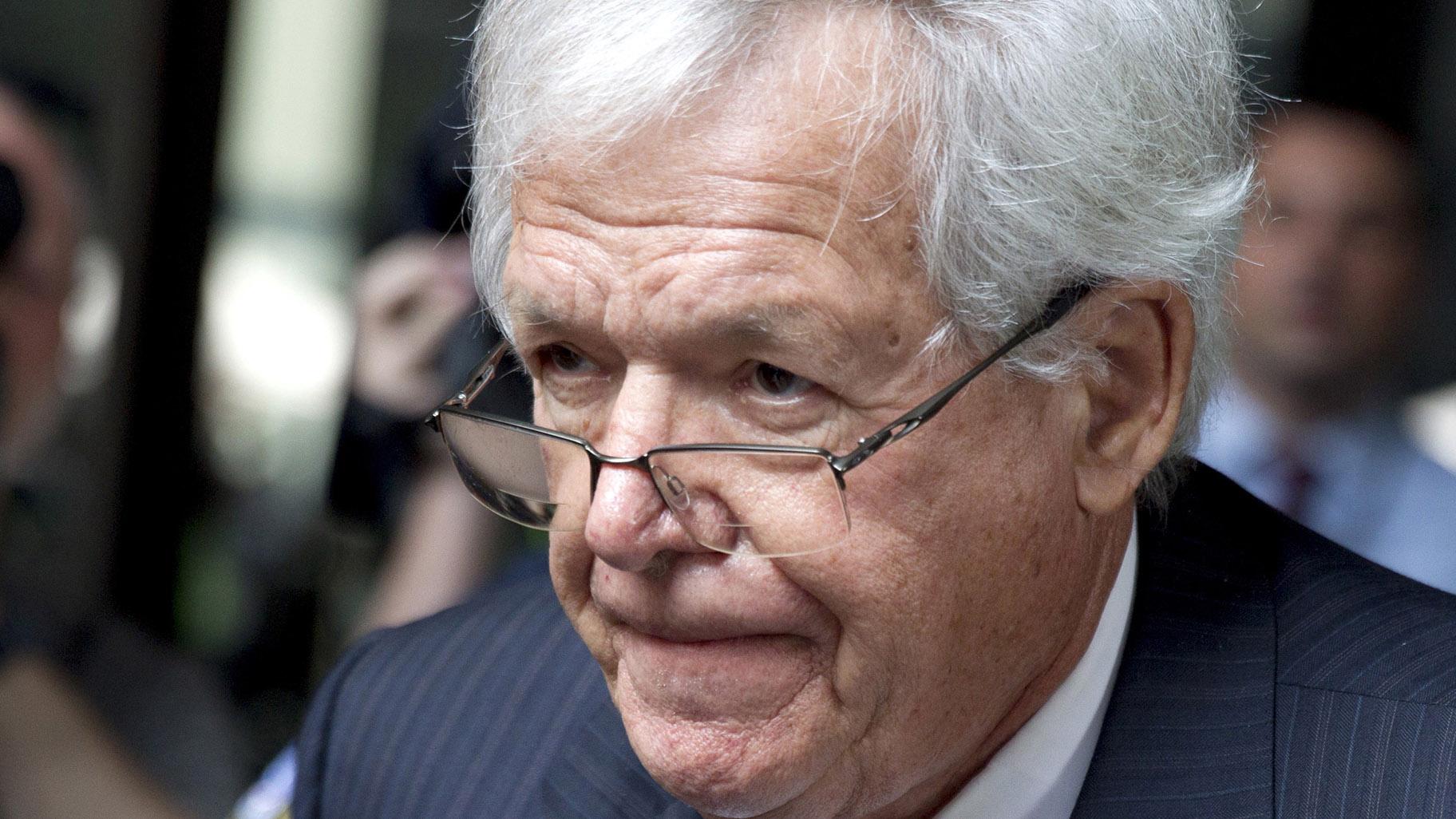FILE - In this June 9, 2015 file photo, former House Speaker Dennis Hastert departs the federal courthouse, in Chicago. A judge on Wednesday, Sept. 29, 2021, finalized an out-of-court settlement between Hastert and a man who alleged that Hastert sexually abused him decades ago. (AP Photo/Christian K. Lee, File)