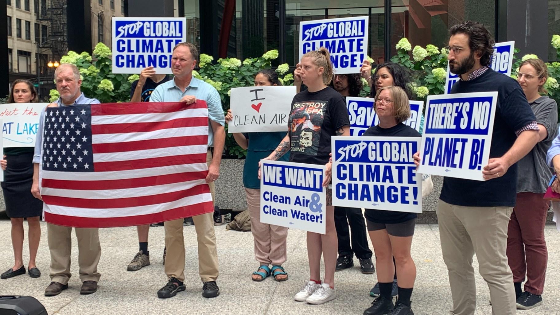 Environmental Protection Agency workers, environmental advocates and members of the American Federation of Government Employees Local 704 union gathered at Federal Plaza on July 28, 2025, in light of Trump’s plans to limit the federal agency’s ability to combat climate change. (Eunice Alpasan / WTTW News) Environmental Protection Agency workers, environmental advocates and members of the American Federation of Government Employees Local 704 union gathered at Federal Plaza on July 28, 2025, in light of Trump’s plans to limit the federal agency’s ability to combat climate change. (Eunice Alpasan / WTTW News)