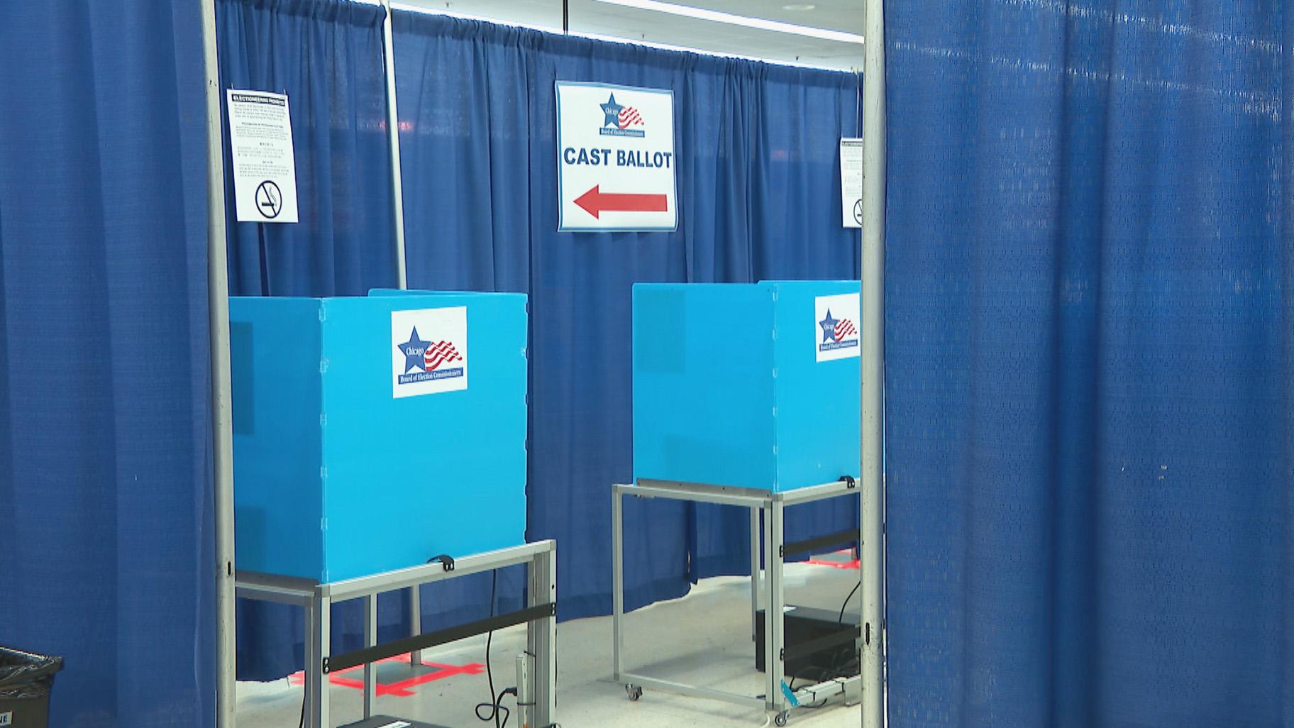 Voting booths are pictured on Jan. 26, 2023. (WTTW News) 