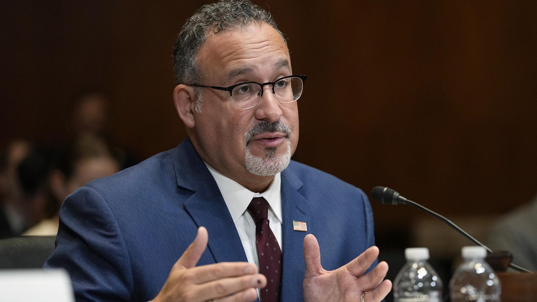  Education Secretary Miguel Cardona testifies during a Senate Appropriations Subcommittee on Labor, Health and Human Services, and Education, and Related Agencies hearing on Capitol Hill in Washington, April 30, 2024. (AP Photo / Susan Walsh)