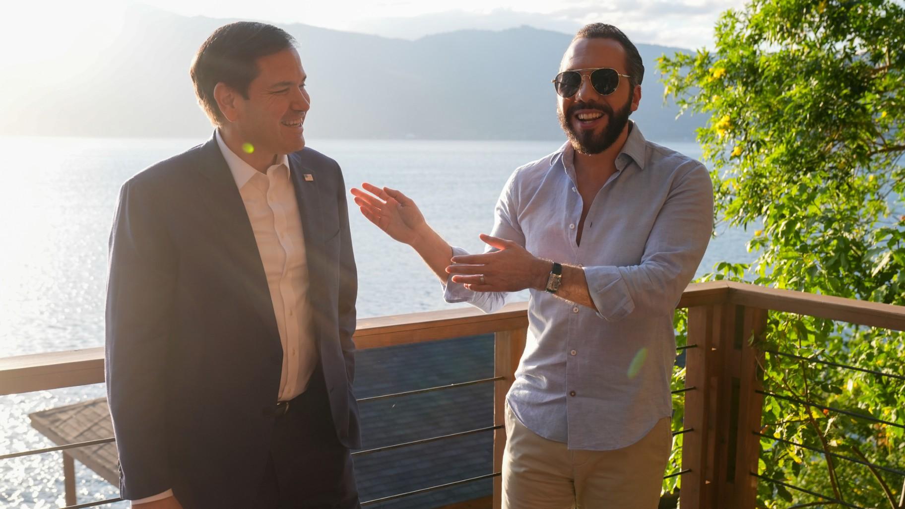 U.S. Secretary of State Marco Rubio meets with President Nayib Bukele at his residence at Lake Coatepeque in El Salvador, Monday, Feb. 3, 2025. (AP Photo / Mark Schiefelbein, Pool) U.S. Secretary of State Marco Rubio meets with President Nayib Bukele at his residence at Lake Coatepeque in El Salvador, Monday, Feb. 3, 2025. (AP Photo / Mark Schiefelbein, Pool)